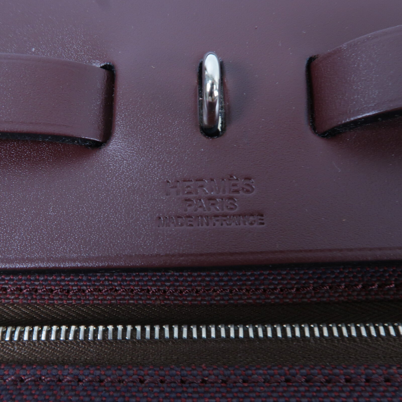 HERMES 帆布/Veau Hunter皮革Herbag MM手挽肩背兩用袋Rouge H