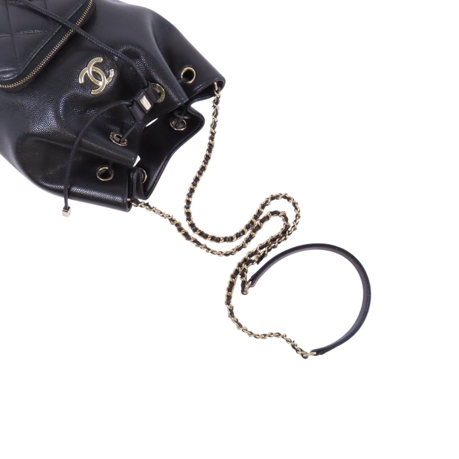 CHANEL 牛皮皮革Bucket金扣鏈帶肩背袋