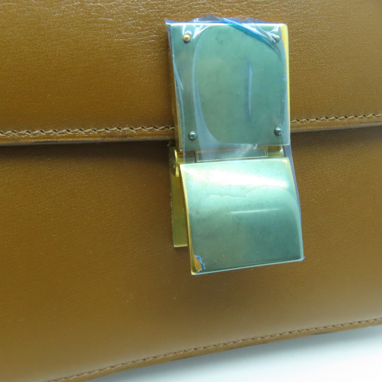 CELINE Cowhide Leather Box Shoulder Gold Buckle Shoulder Bag Brown