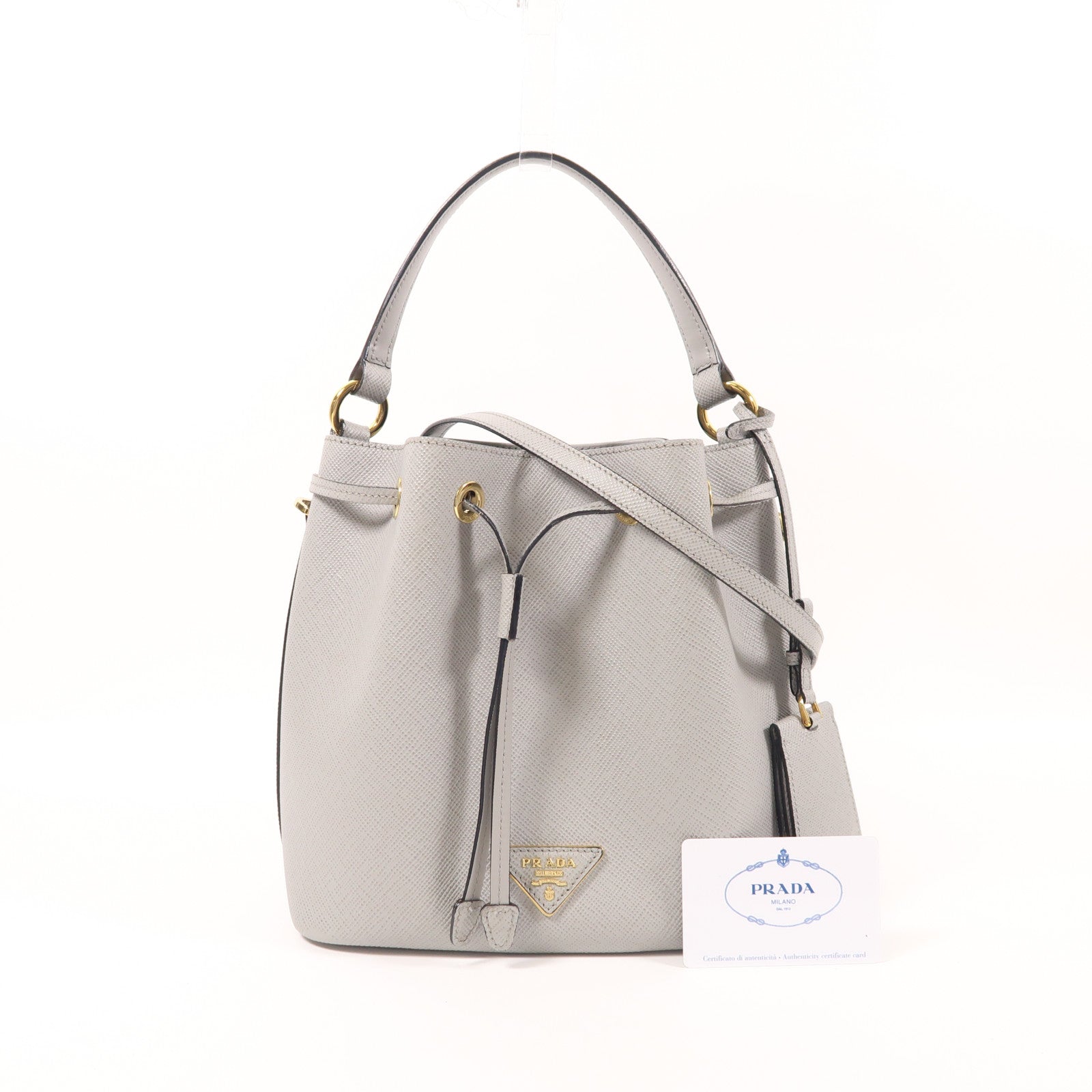 PRADA 牛皮皮革Bucket Bag金扣手挽肩背兩用袋