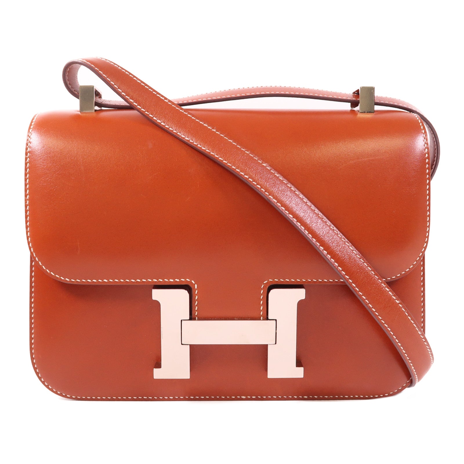 HERMES 【激減優惠】Box Calf皮革Constance 24銀扣肩背袋Brique