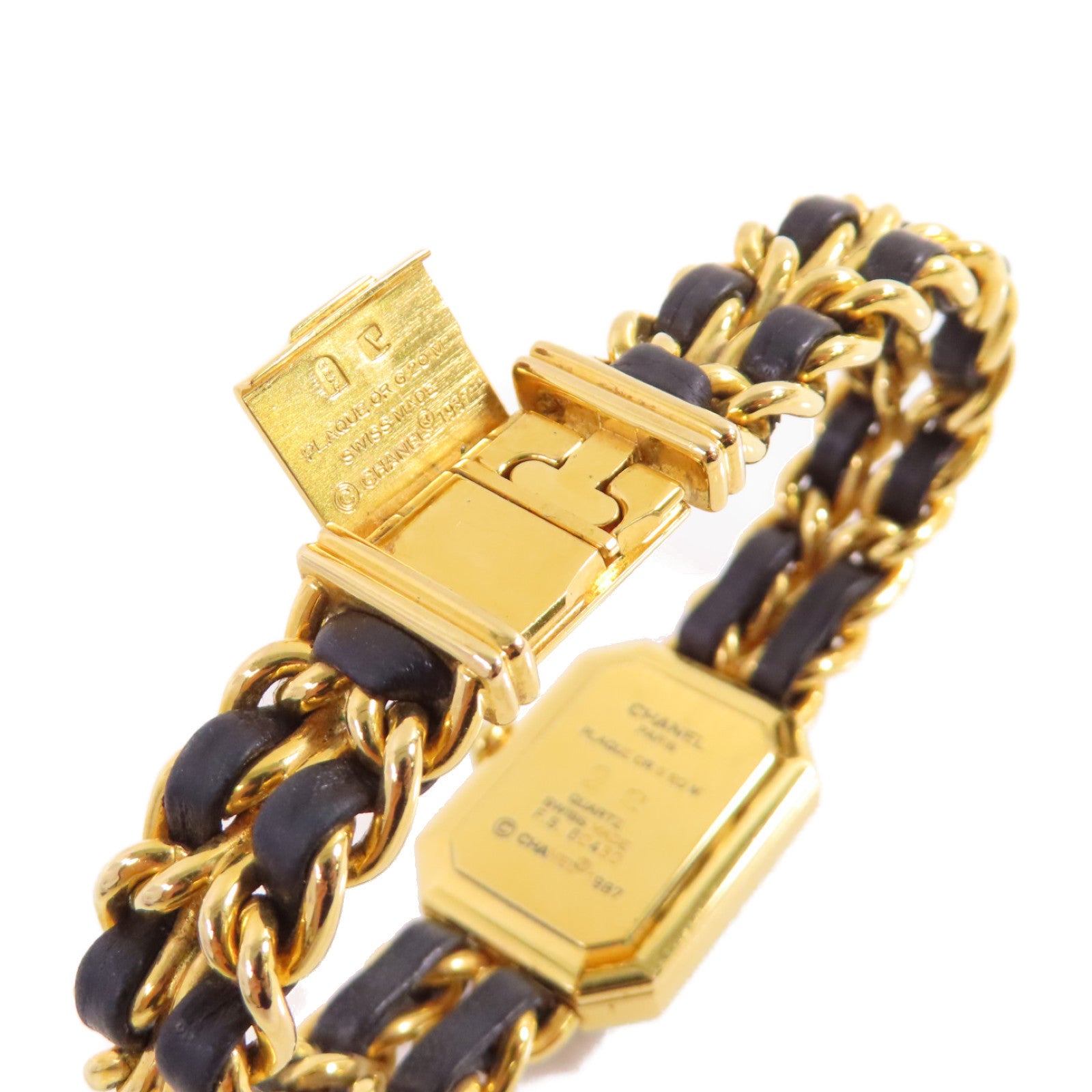 CHANEL Premiere L Watch/不鏽鋼/鍍金/皮帶金扣石英機芯手錶黑色/金色