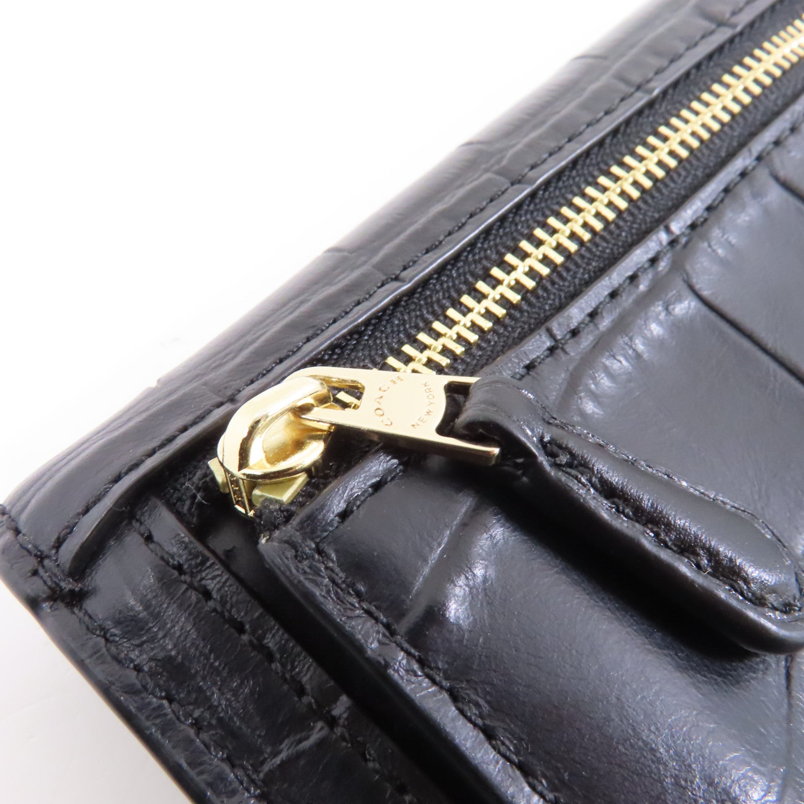 COACH 牛皮皮革Long Wallet金扣長錢包黑色