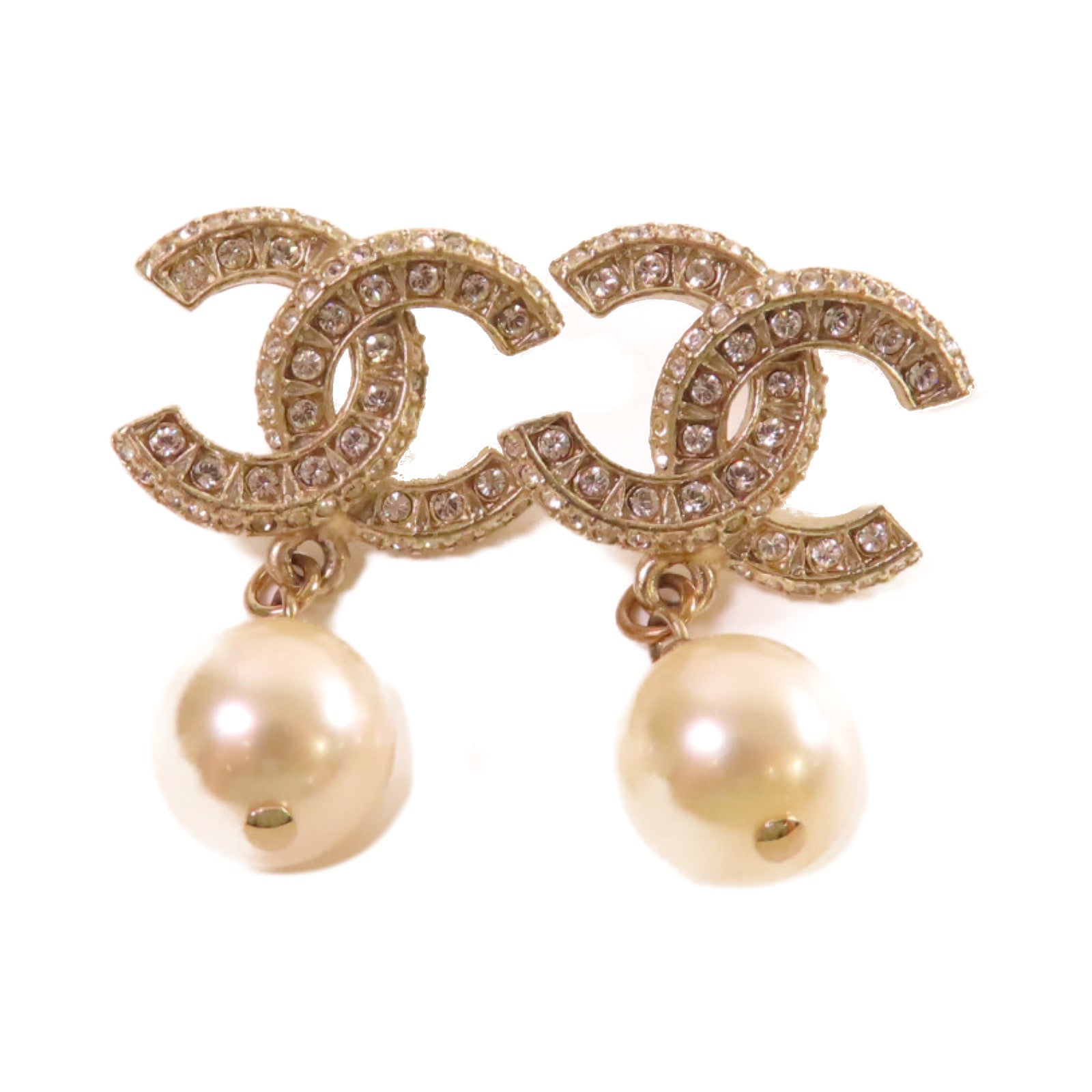 CHANEL 仿珍珠/金屬CC Earrings耳環珍珠色/金色