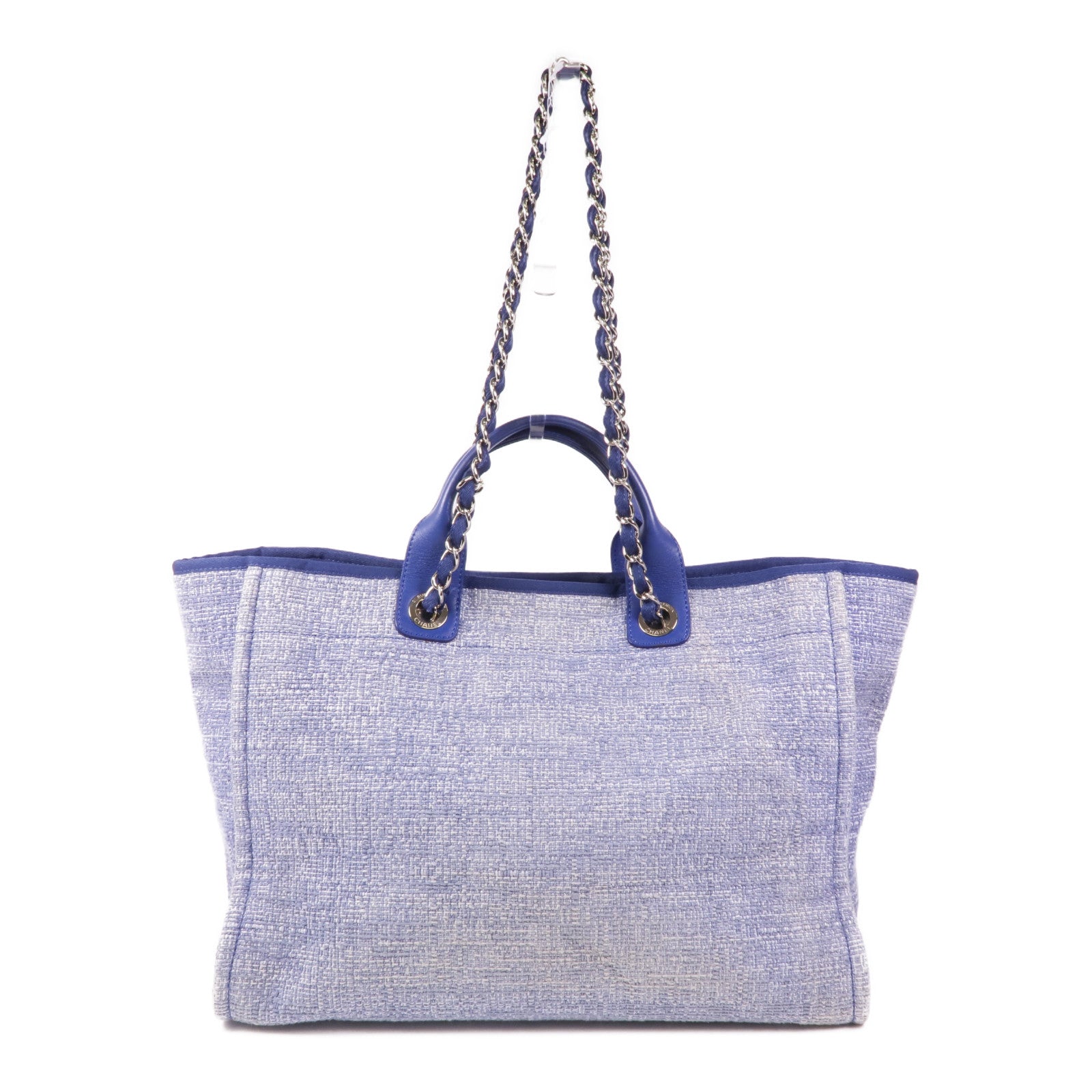 CHANEL 帆布Deauville Tote銀扣肩背袋