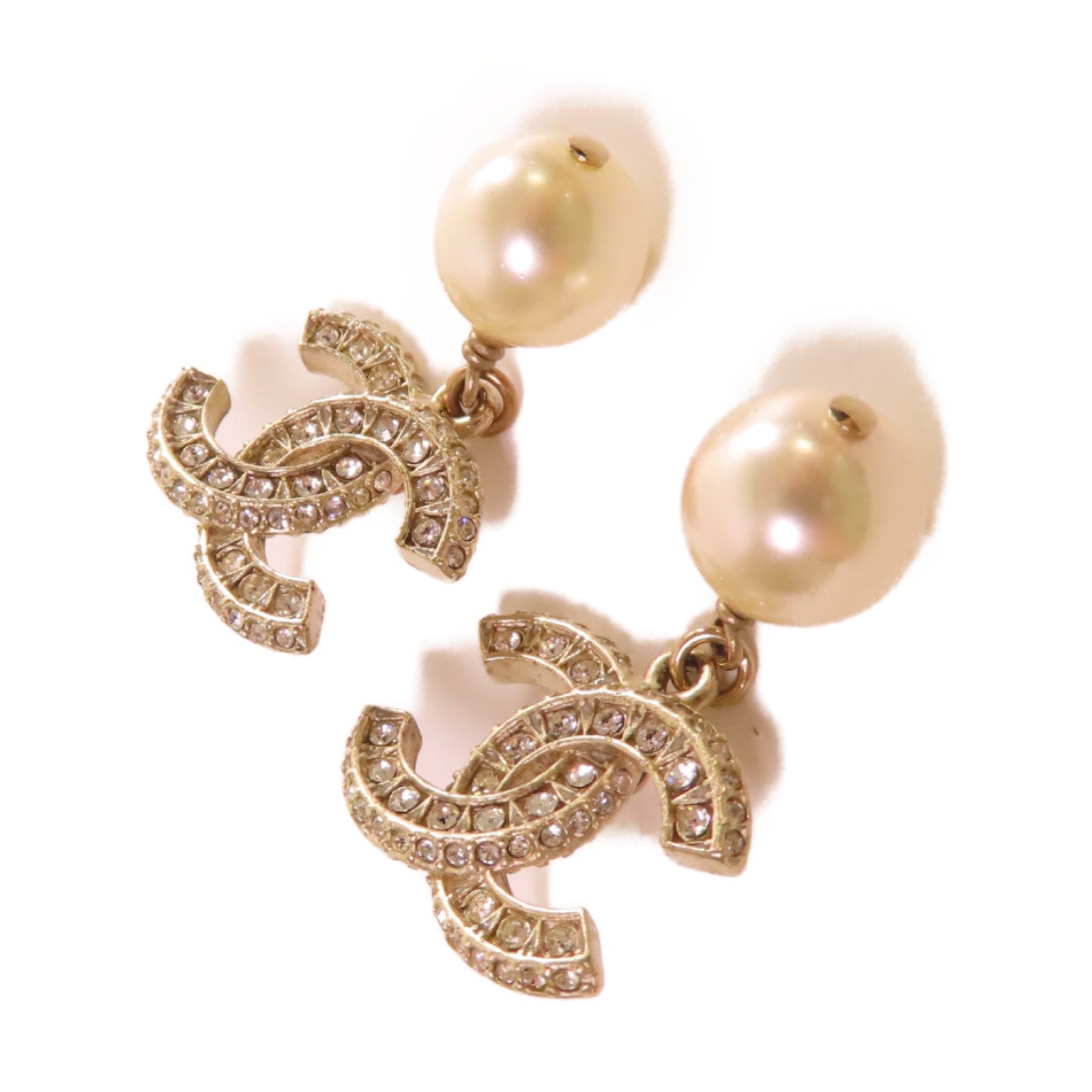 CHANEL 仿珍珠/金屬CC Earrings耳環珍珠色/金色