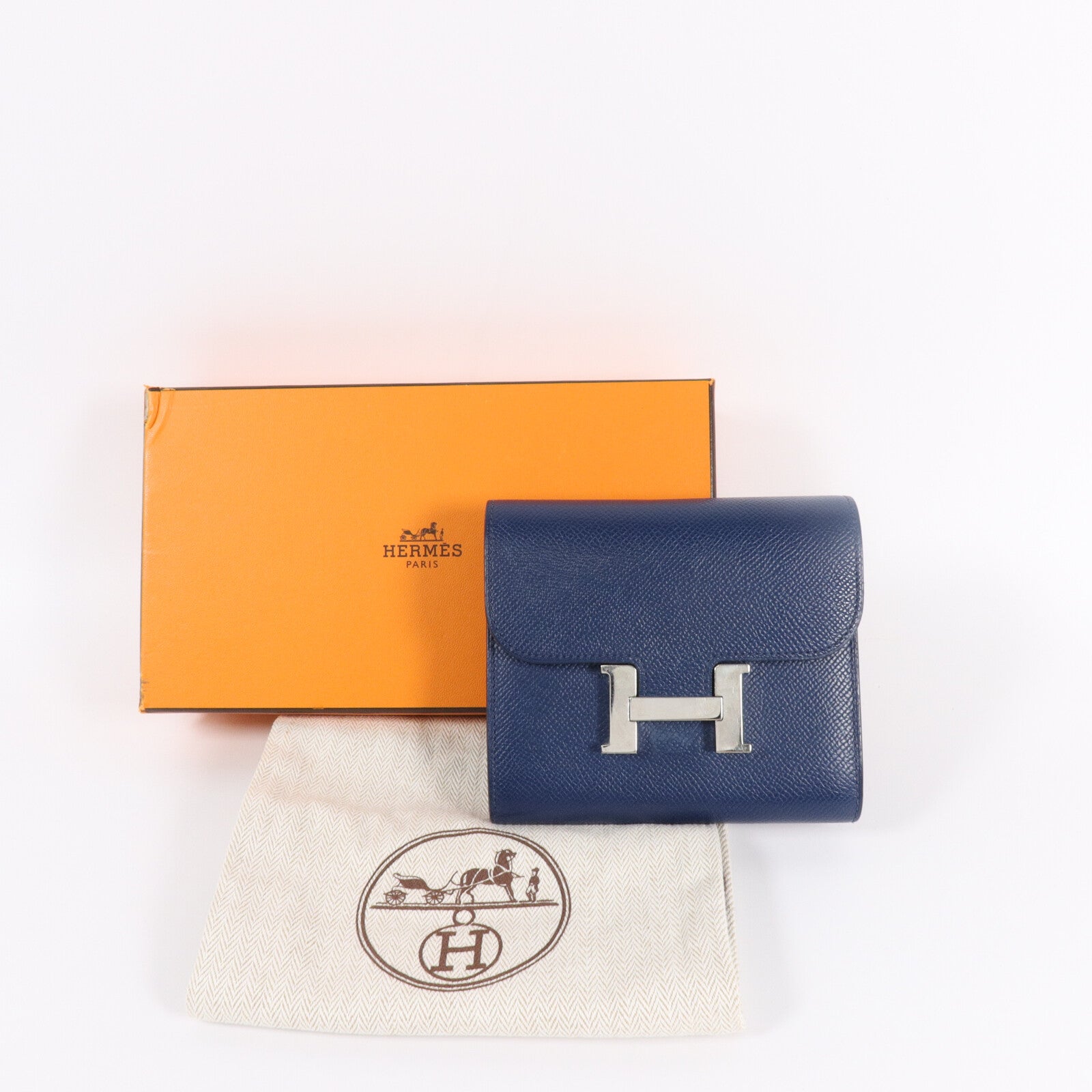 HERMES Epsom皮革Constance Wallet錢包Bleu Saphir
