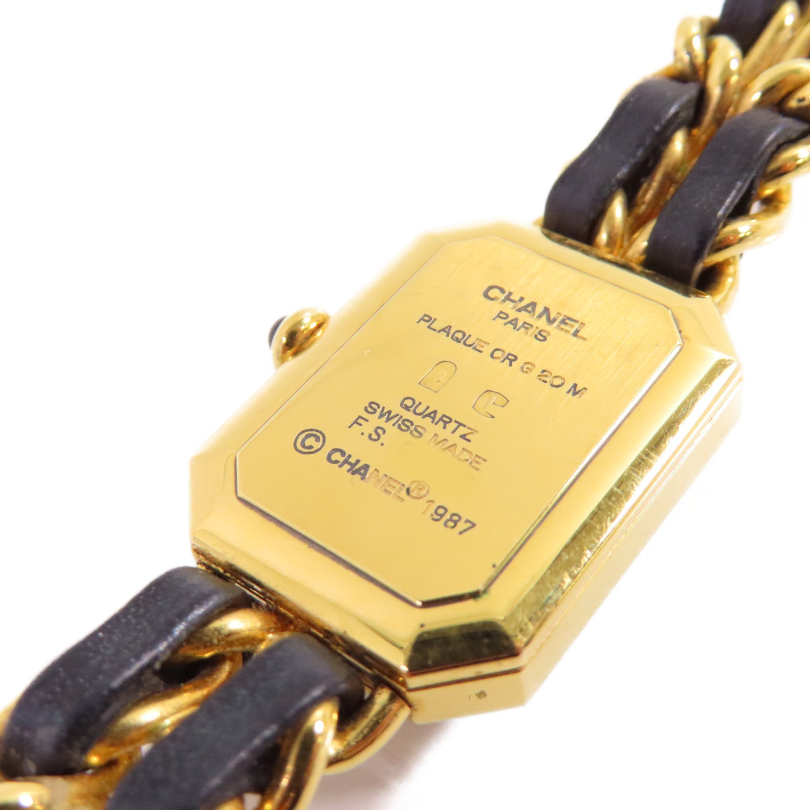 CHANEL Premiere L Watch/不鏽鋼/鍍金/皮帶金扣石英機芯手錶黑色/金色