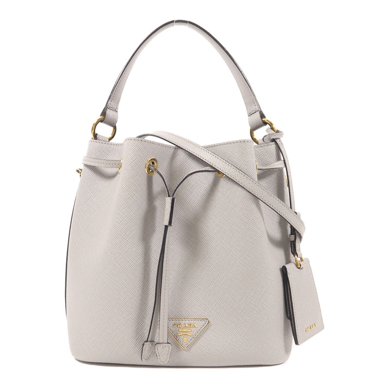 PRADA 牛皮皮革Bucket Bag金扣手挽肩背兩用袋