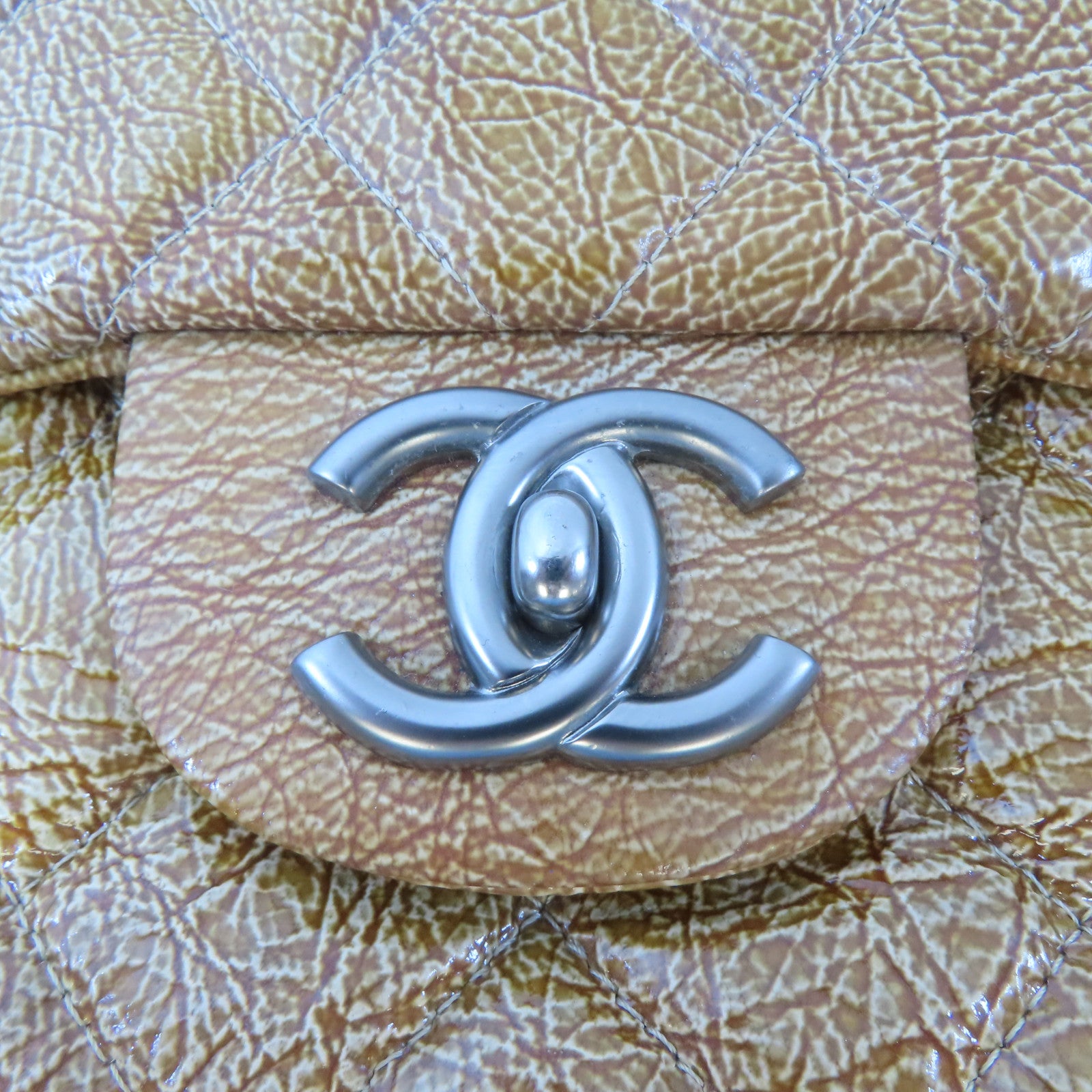 CHANEL 菱格漆皮皮革Chain Shoulder銀扣鏈帶肩背袋啡色