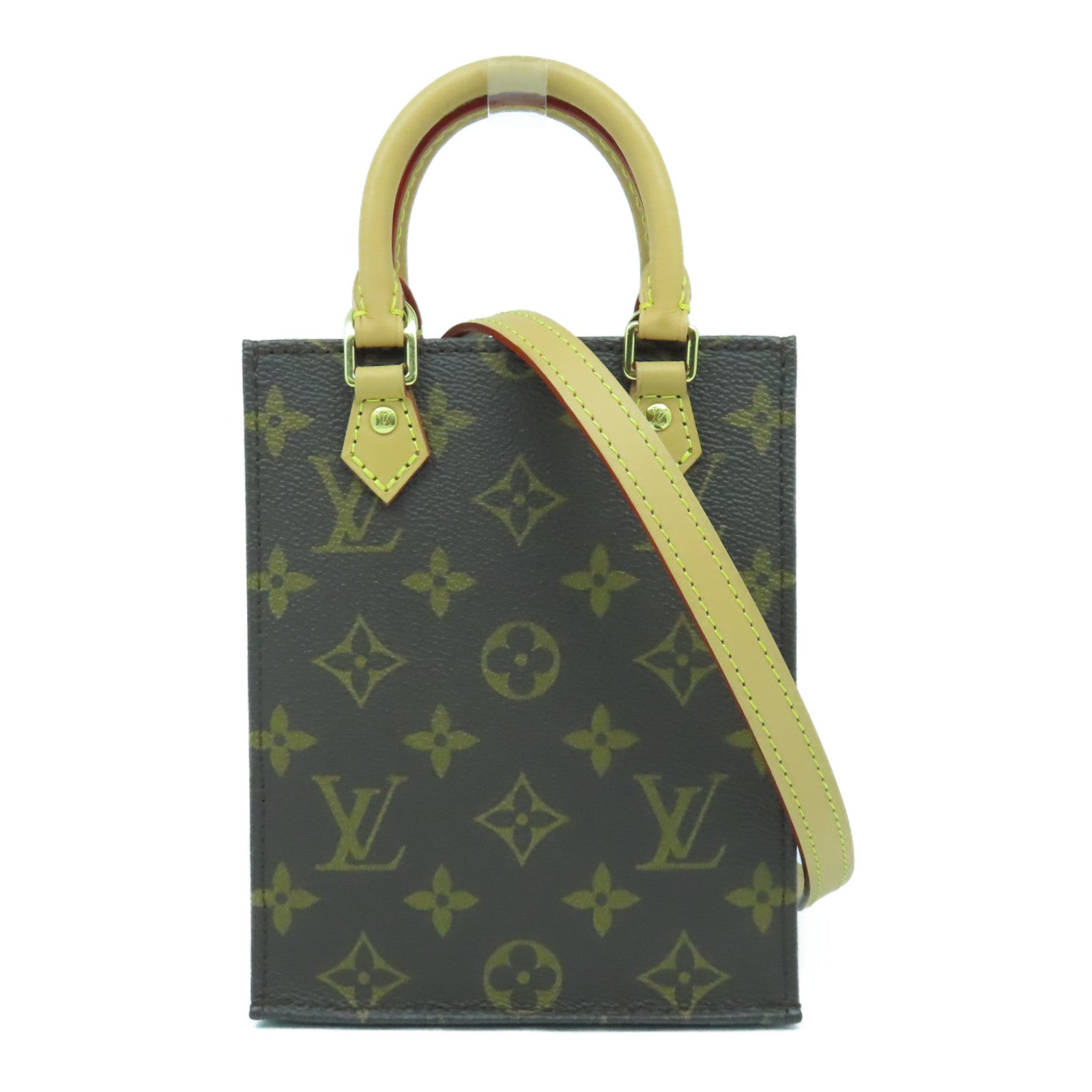 LOUIS VUITTON 【激減優惠】Monogram Petit Sac Plat金扣手挽肩背兩用袋啡色