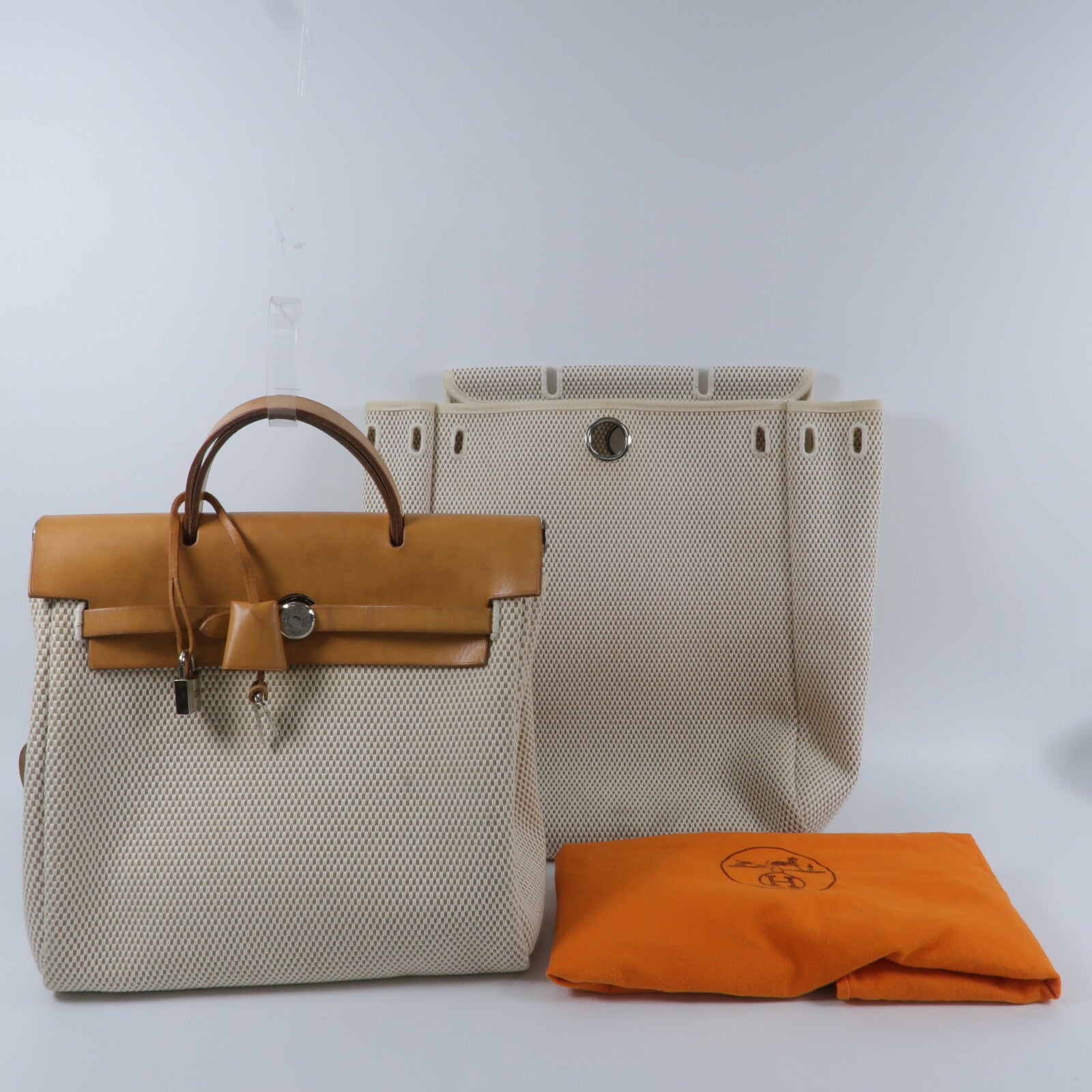HERMES 帆布/Veau Hunter皮革Vintage Herbag Backpack背包Natural Sable
