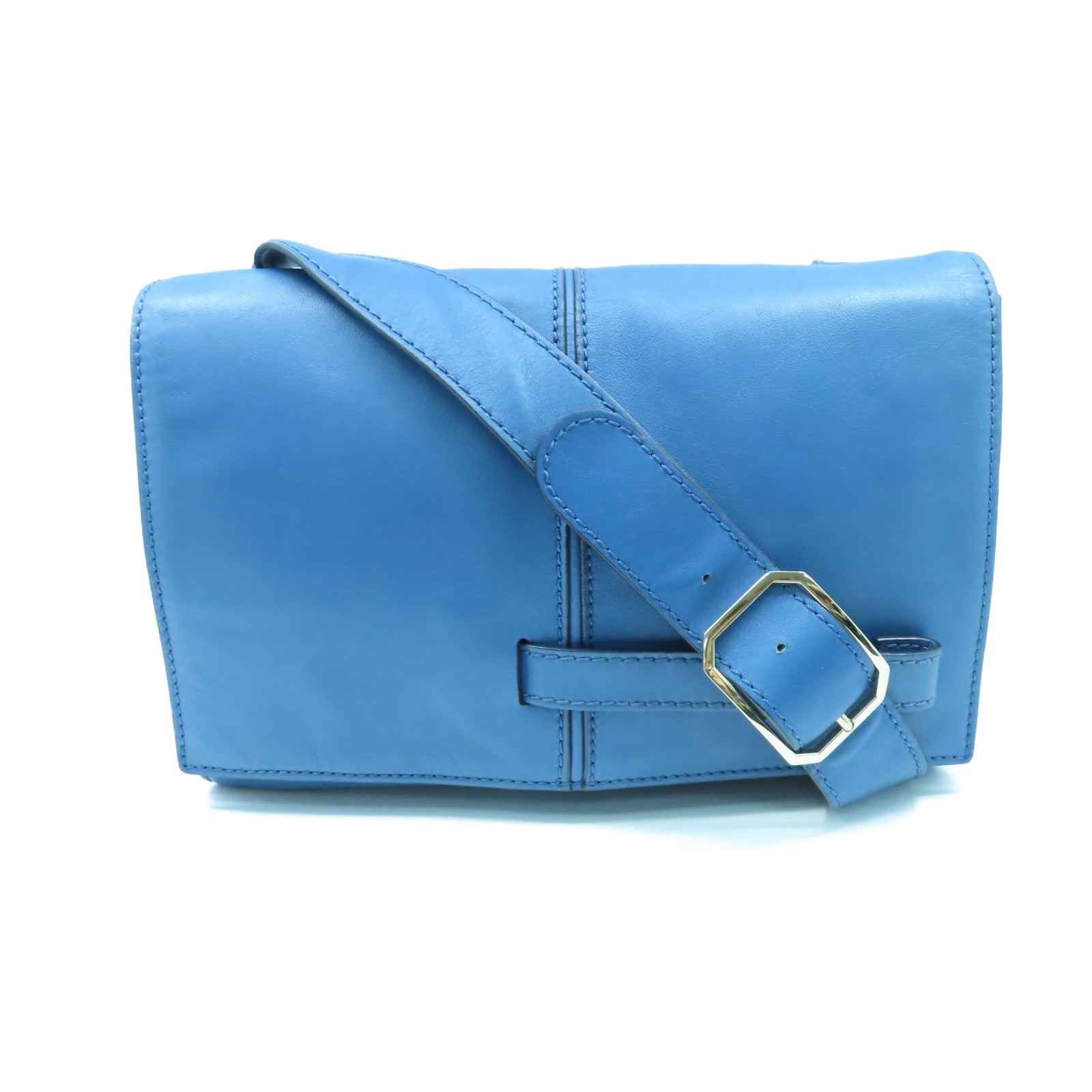Valentino 【激減優惠】牛皮皮革Shoulder Bag銀扣肩背袋藍色