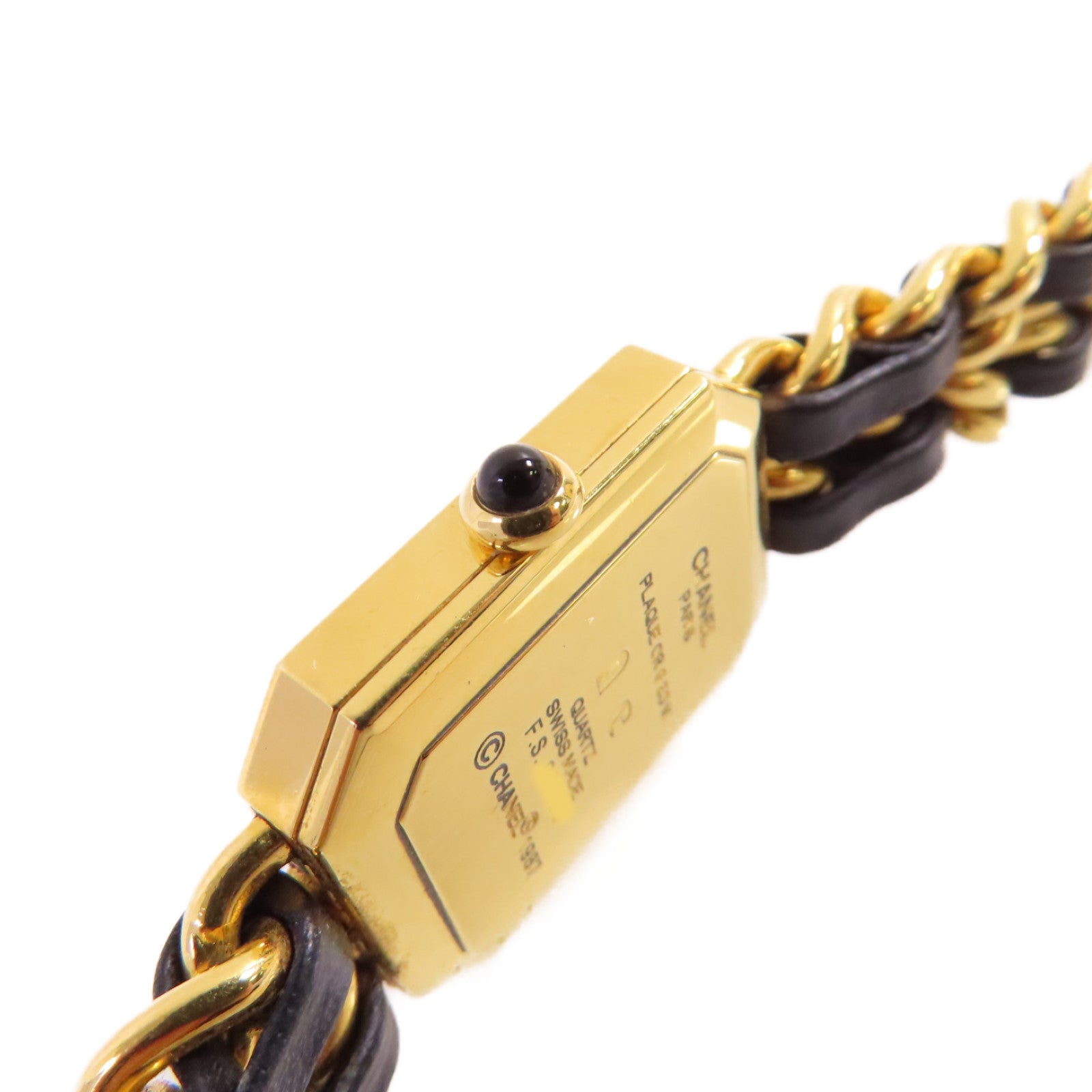 CHANEL Premiere L Watch/不鏽鋼/鍍金/皮帶金扣石英機芯手錶黑色/金色