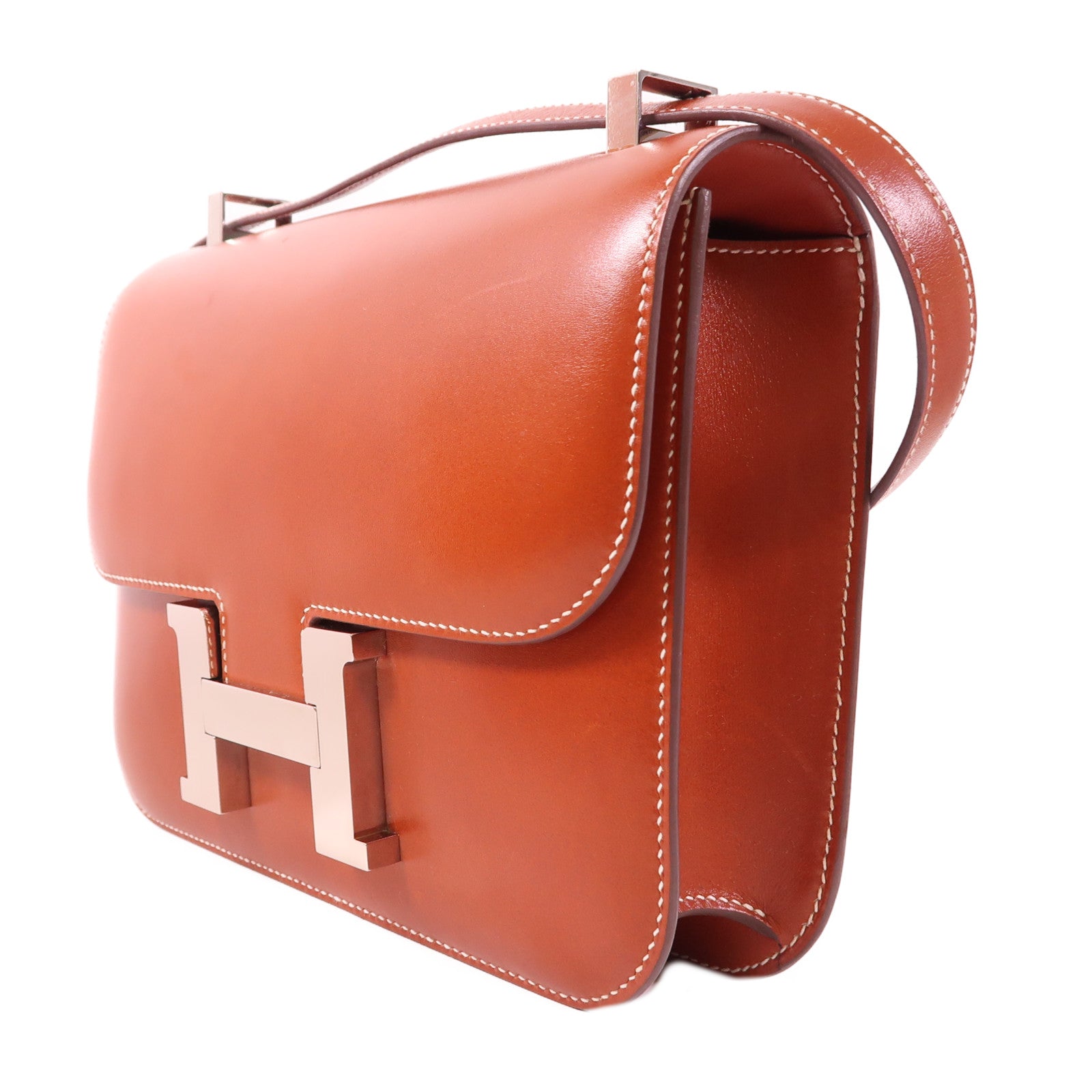 HERMES Box Calf皮革Constance 24銀扣肩背袋Brique