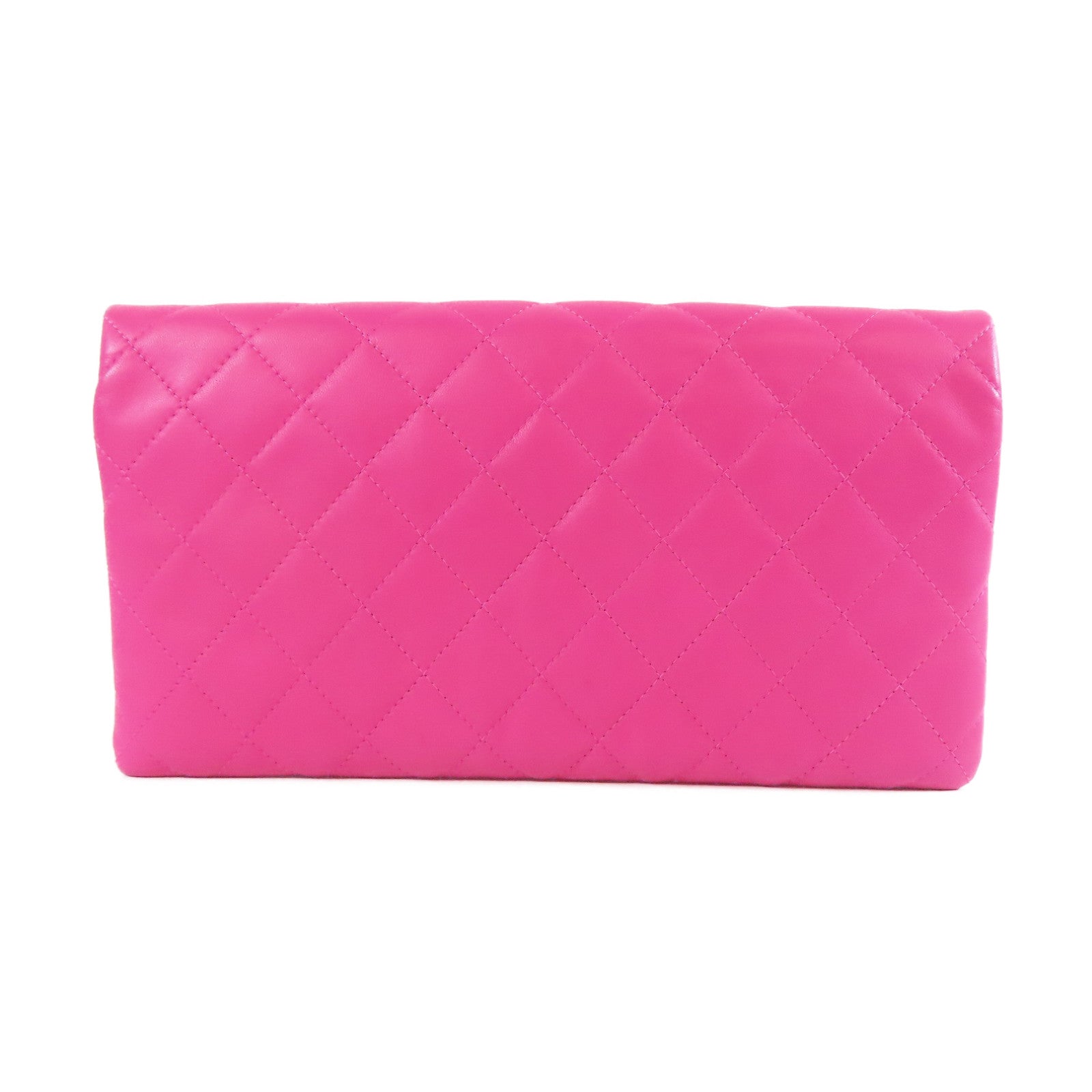 CHANEL 【激減優惠】菱格羊皮皮革Clutch Bag銀扣手拿包桃紅色