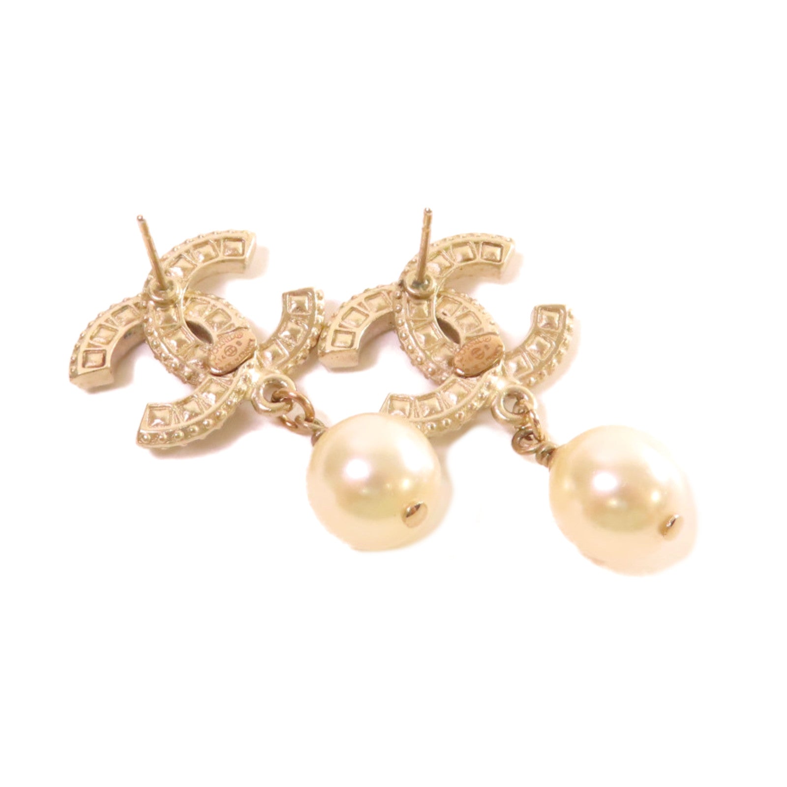 CHANEL 仿珍珠/金屬CC Earrings耳環珍珠色/金色