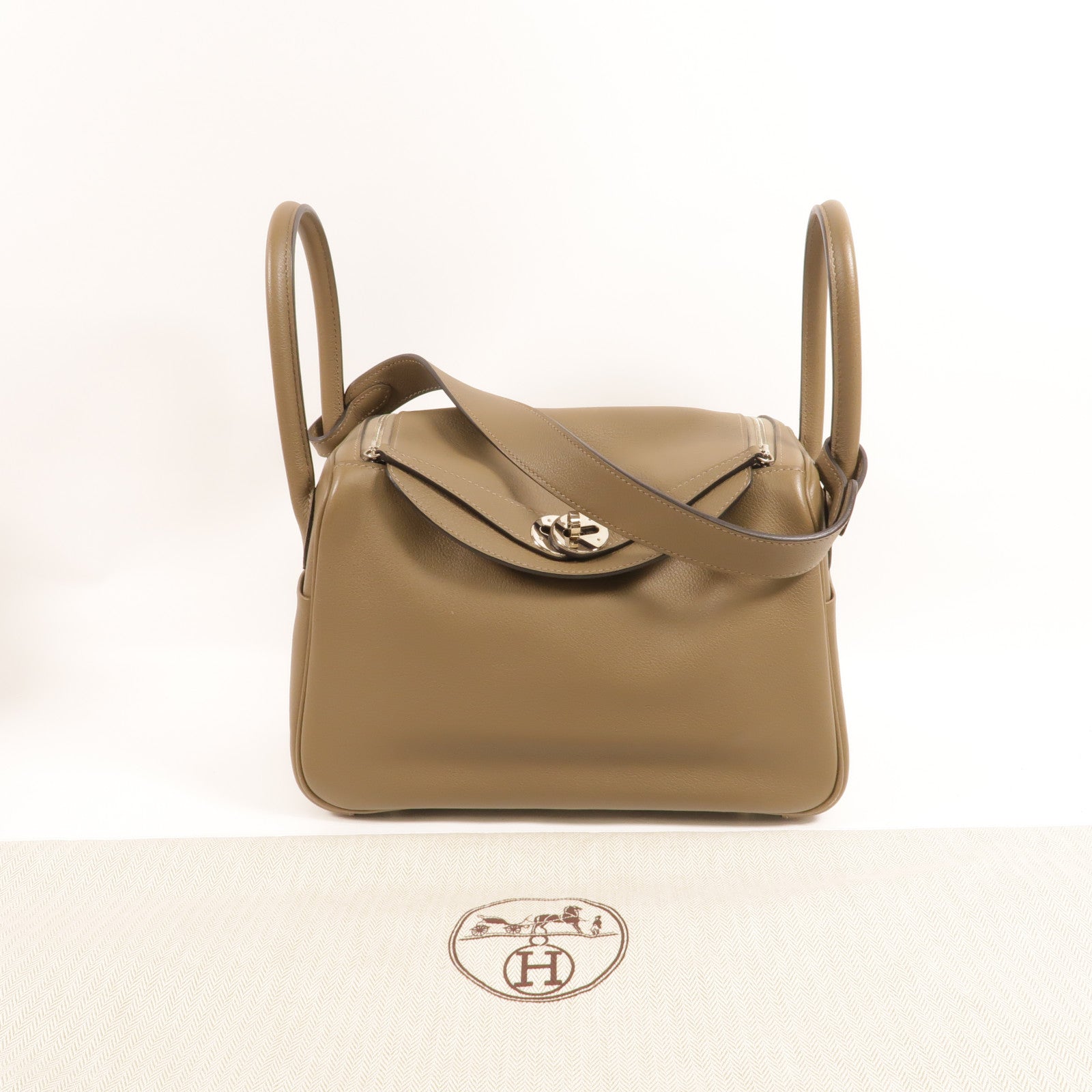 HERMES Swift皮革Lindy 26手挽肩背兩用袋Taupe