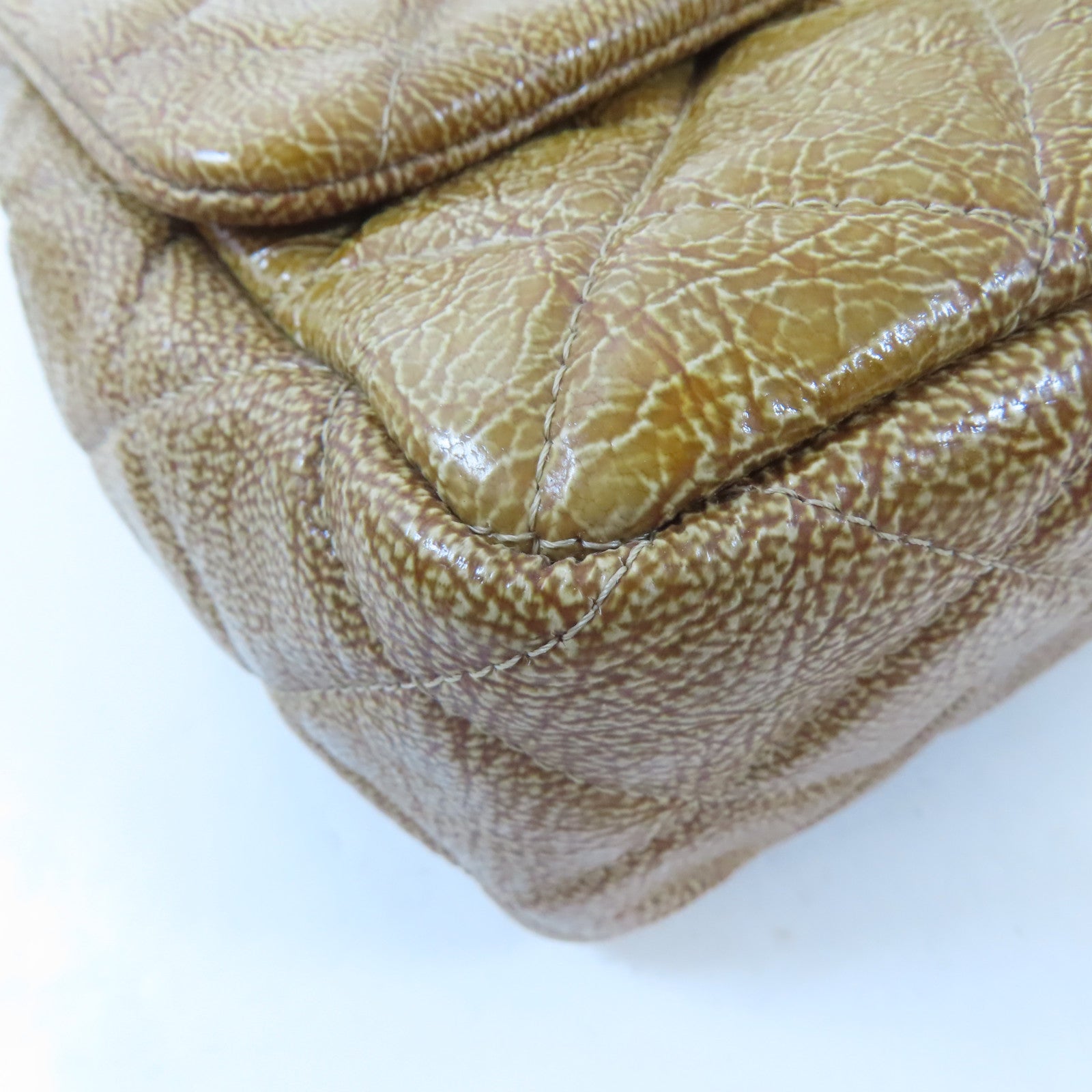 CHANEL 菱格漆皮皮革Chain Shoulder銀扣鏈帶肩背袋啡色