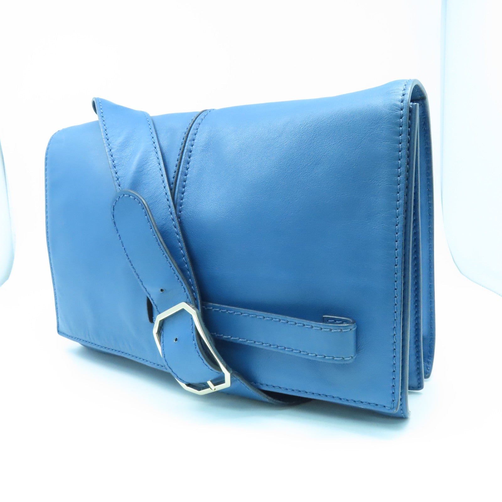 Valentino 【激減優惠】牛皮皮革Shoulder Bag銀扣肩背袋藍色