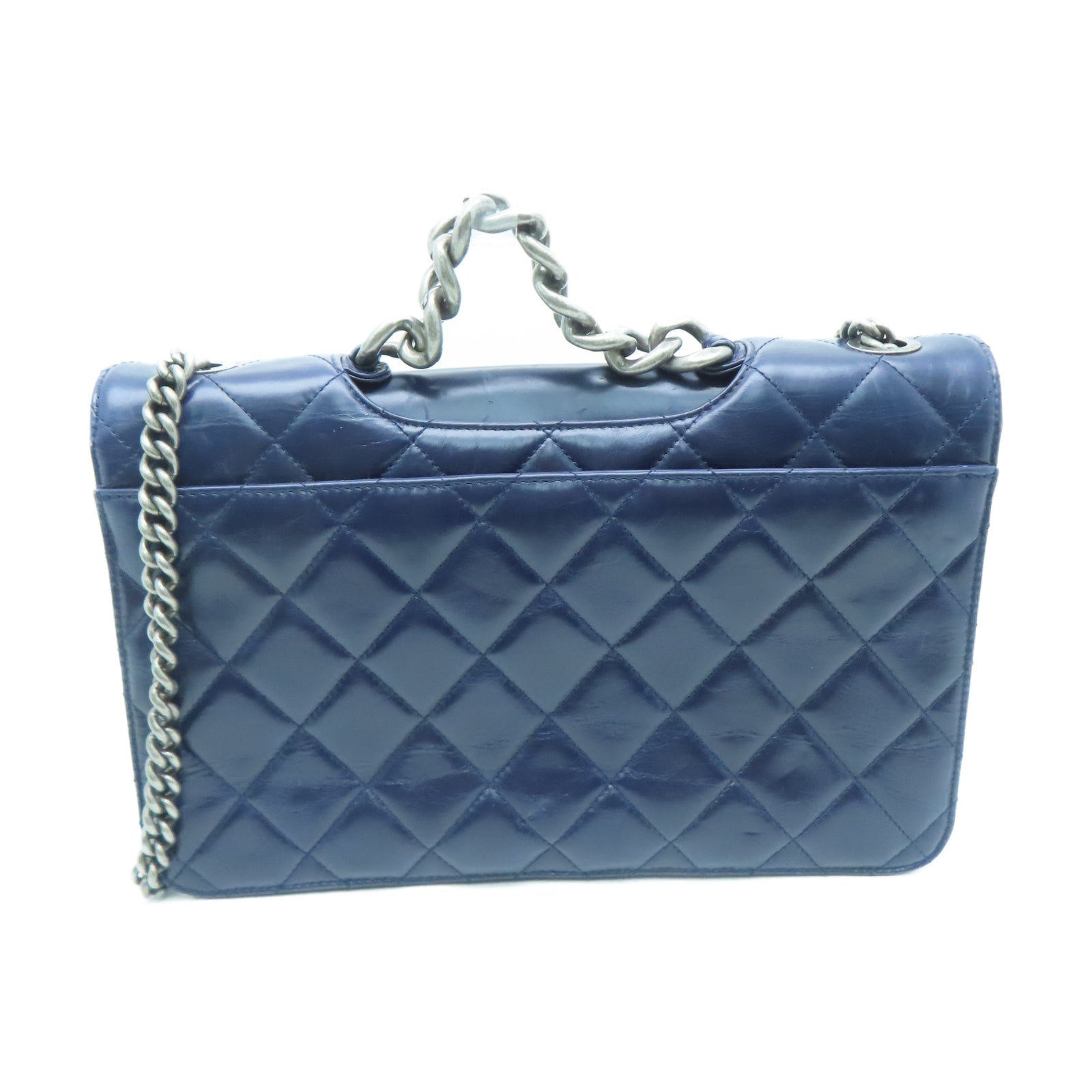 CHANEL 【激減優惠】菱格牛皮皮革Chain Shoulder金扣鏈帶肩背袋藍色