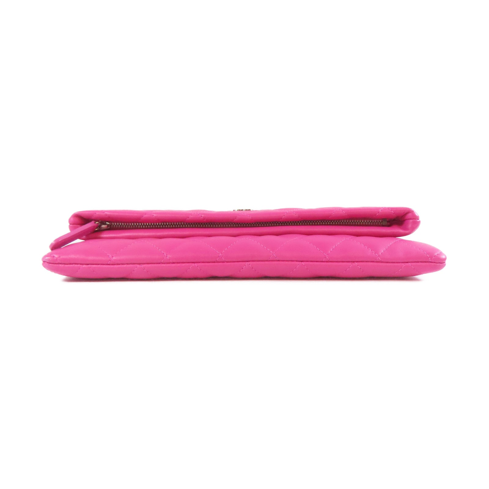 CHANEL 【激減優惠】菱格羊皮皮革Clutch Bag銀扣手拿包桃紅色