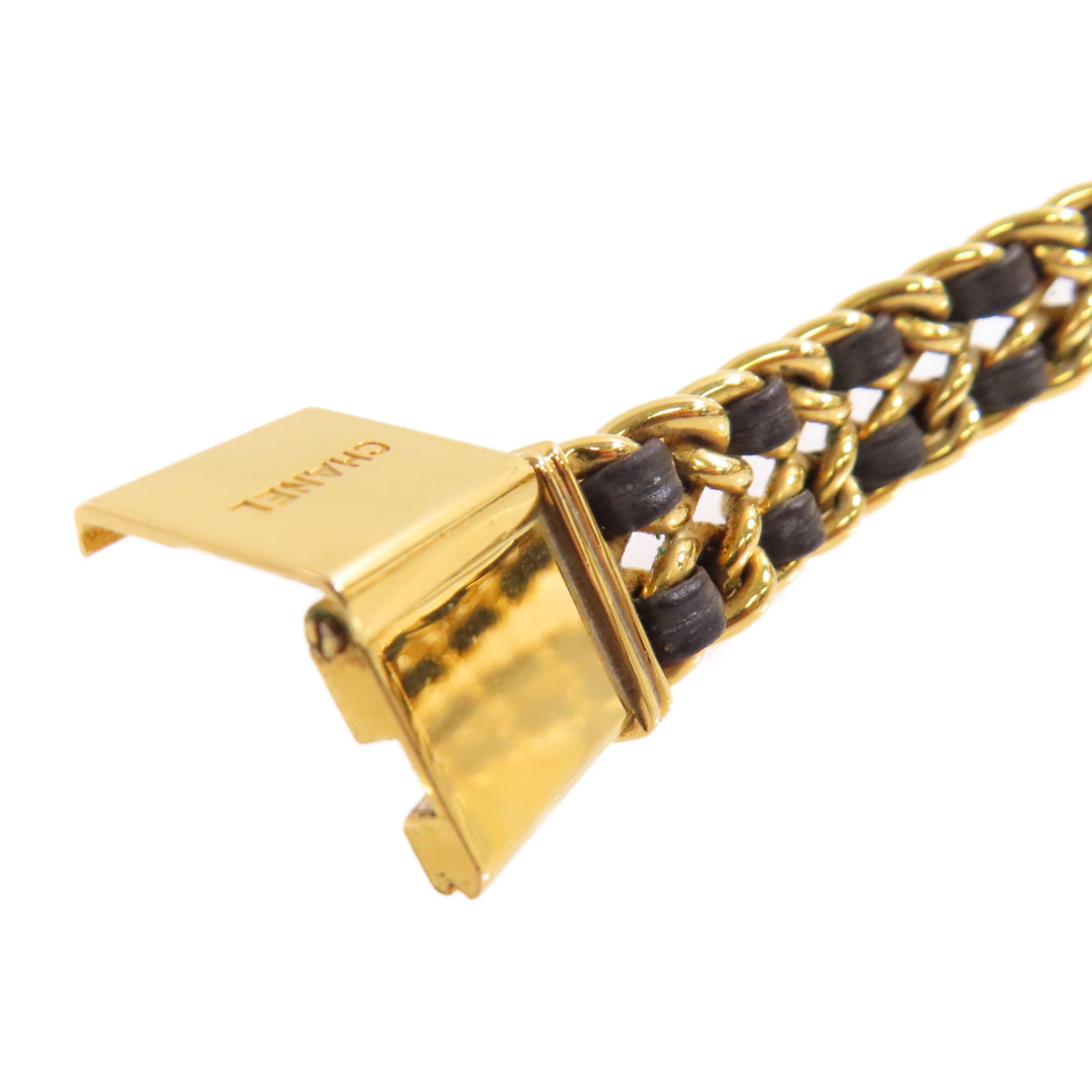 CHANEL Premiere L Watch/不鏽鋼/鍍金/皮帶金扣石英機芯手錶黑色/金色