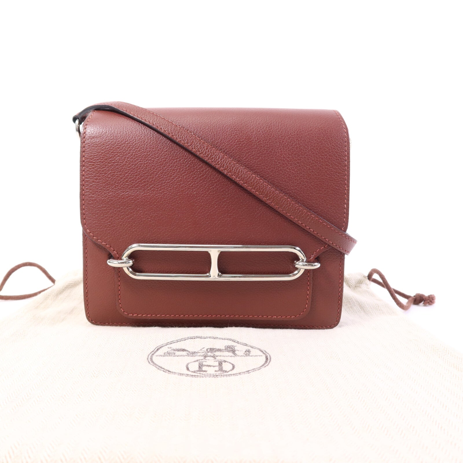 HERMES Evercolor/Chevre皮革Roulis Mini銀扣肩背袋Rouge H