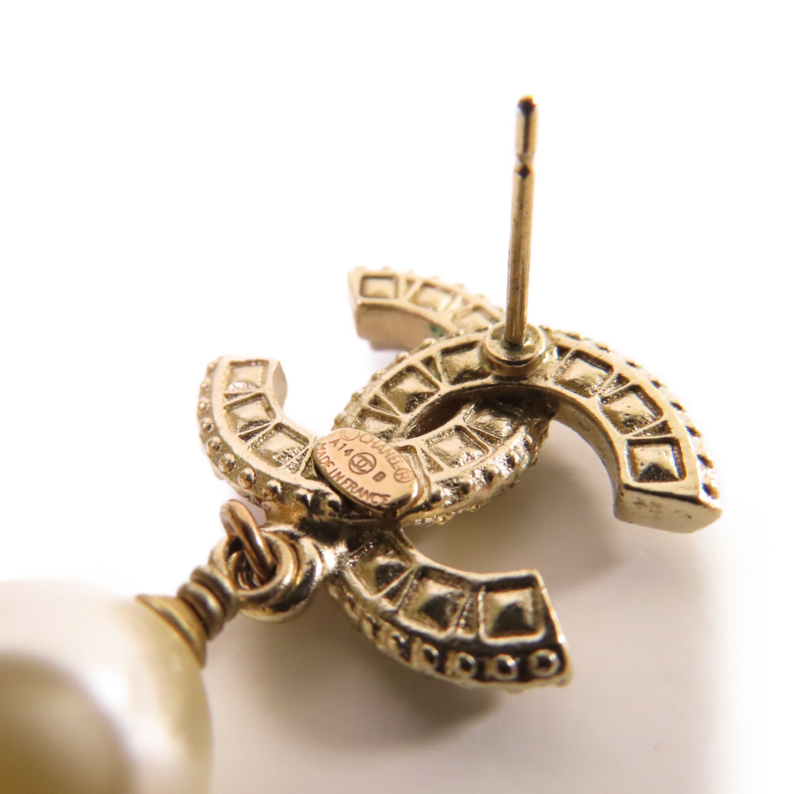 CHANEL 仿珍珠/金屬CC Earrings耳環珍珠色/金色