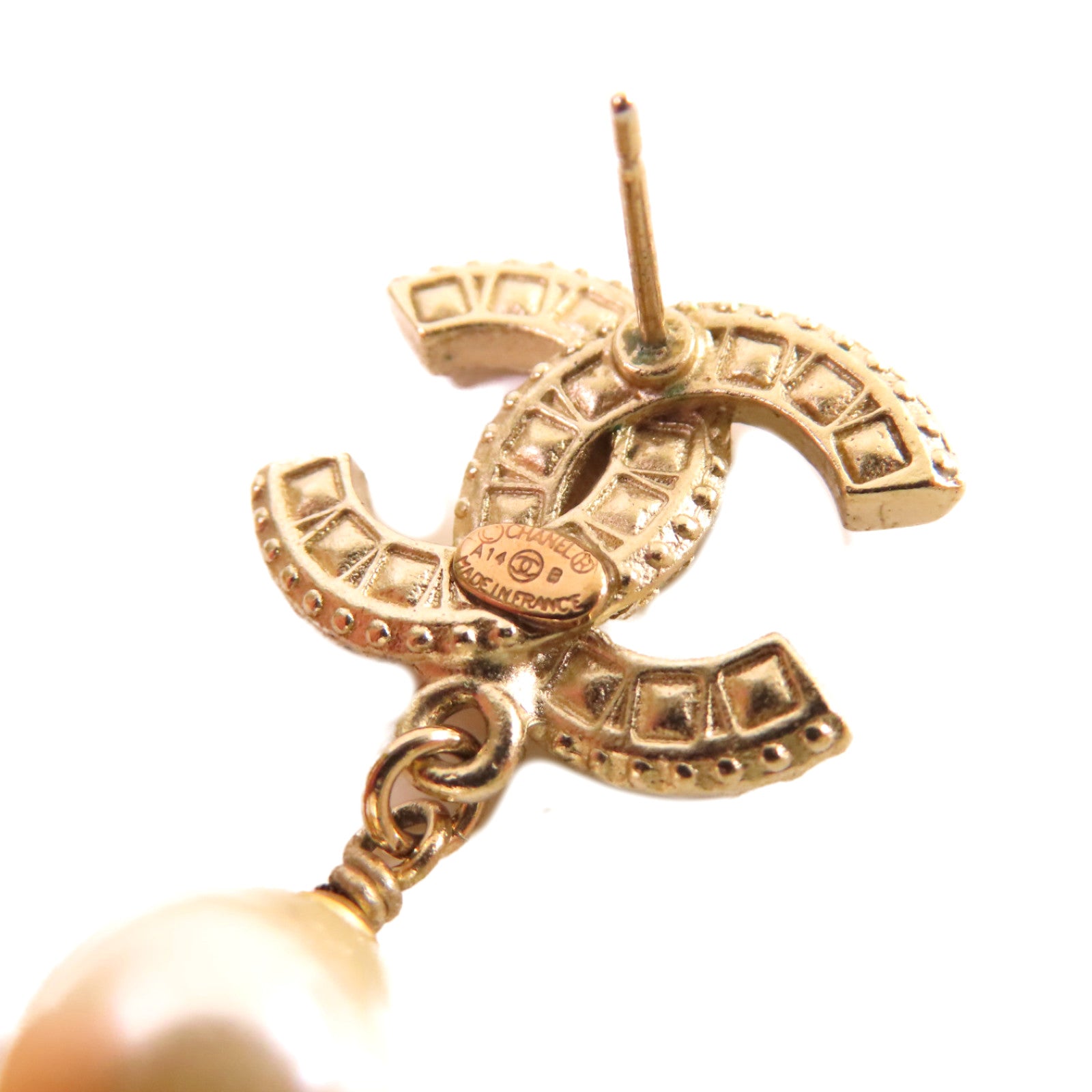 CHANEL 仿珍珠/金屬CC Earrings耳環珍珠色/金色