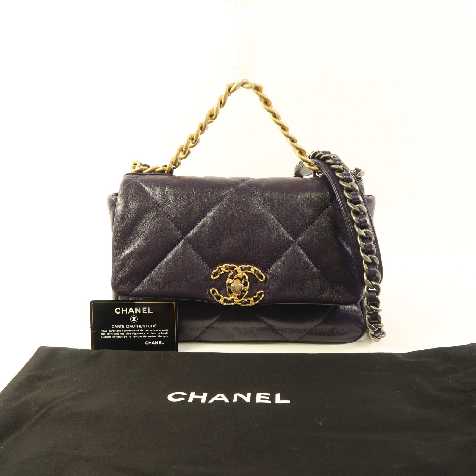 CHANEL 羊皮皮革C19 Small鏈帶手挽肩背兩用袋