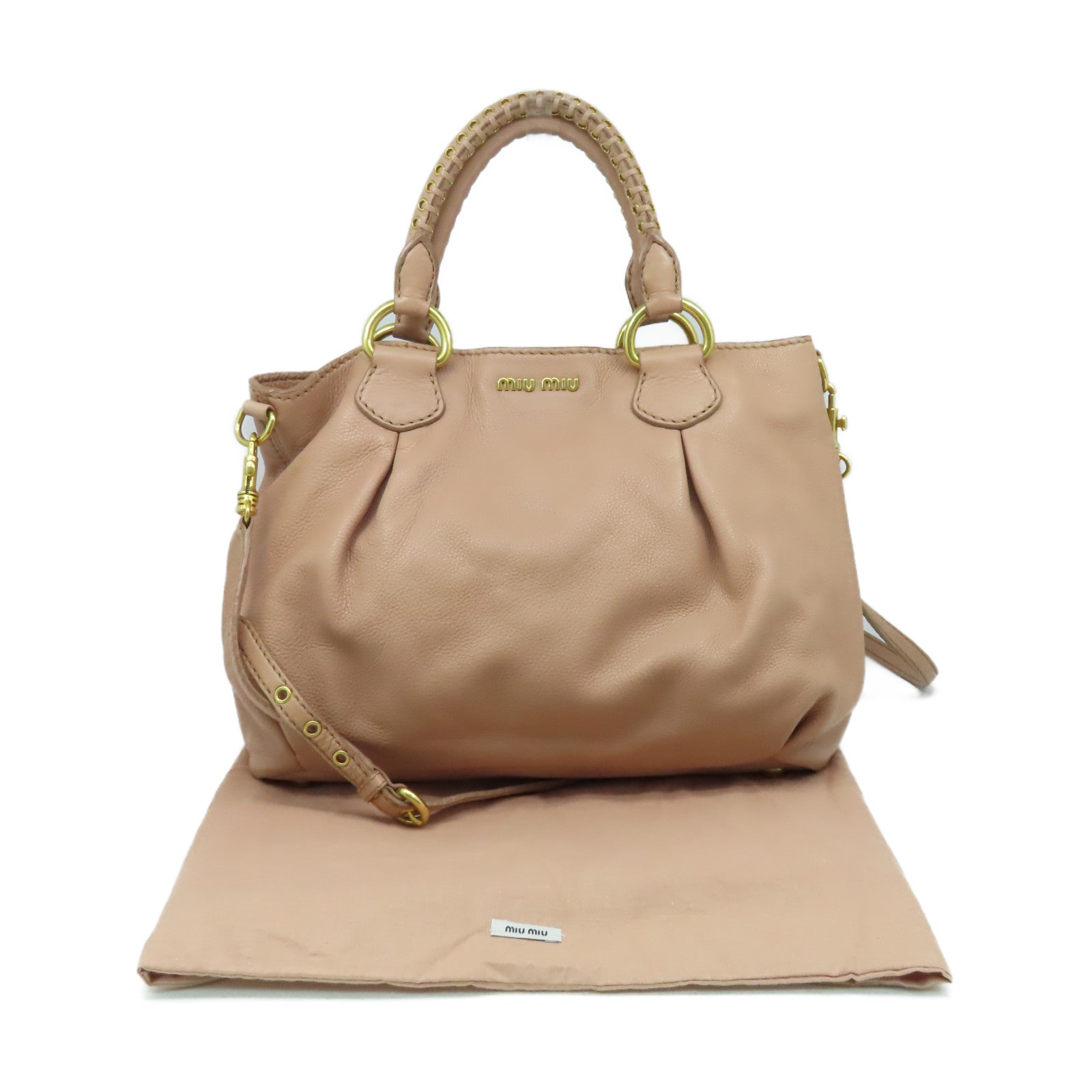 Miu Miu 【清倉大減價】牛皮皮革2 Way Shoulder Bag手挽肩背兩用袋粉紅色