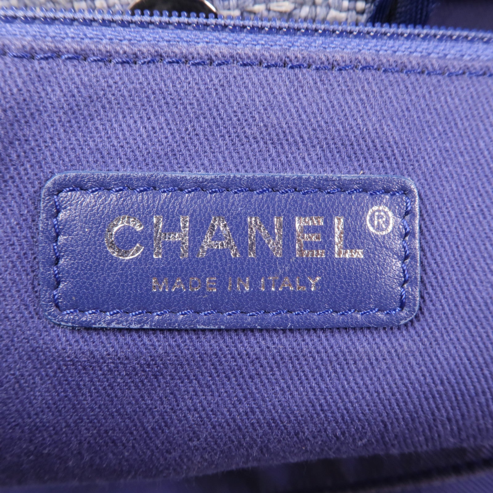 CHANEL 帆布Deauville Tote銀扣肩背袋