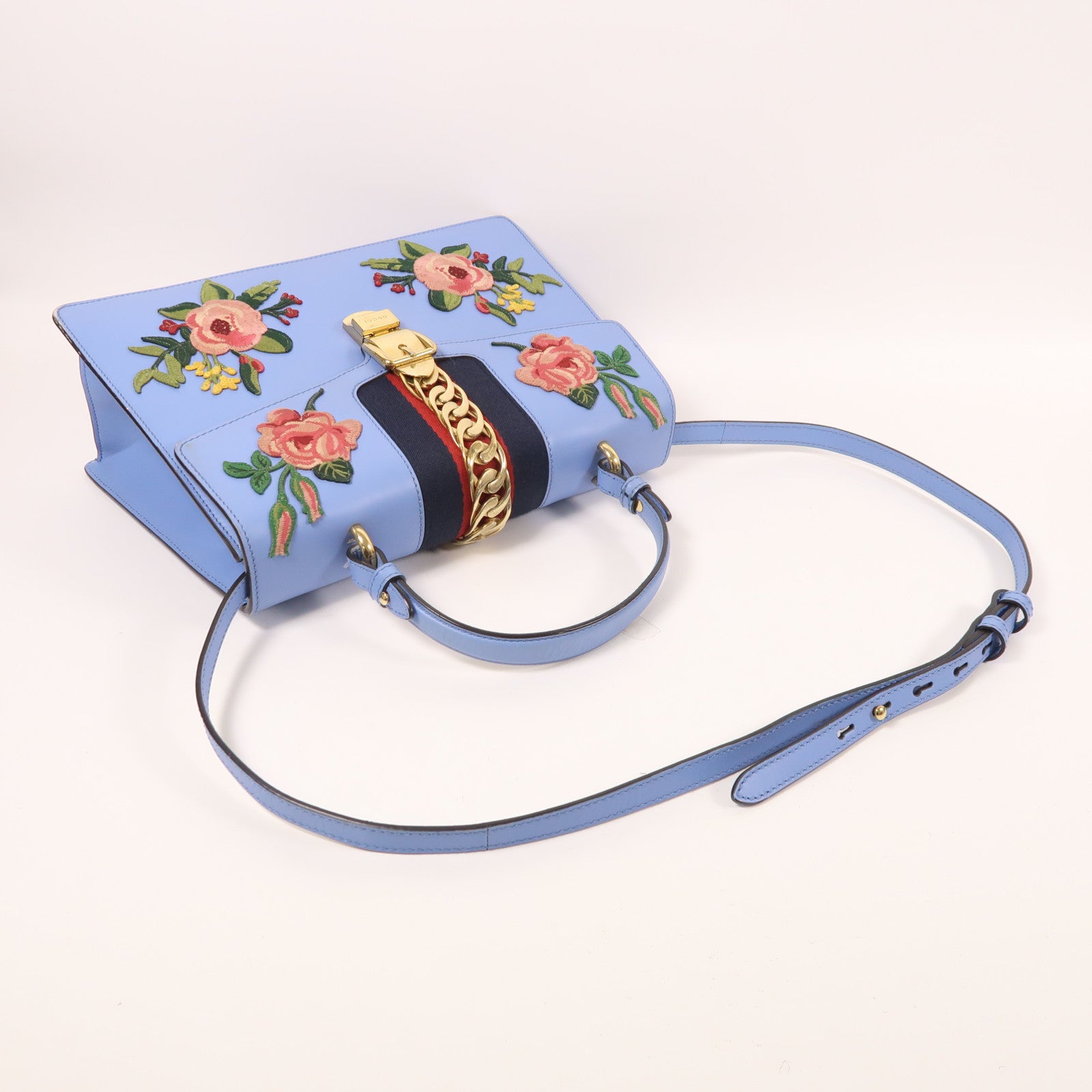 GUCCI 牛皮皮革Sylvie Medium金扣手挽肩背兩用袋