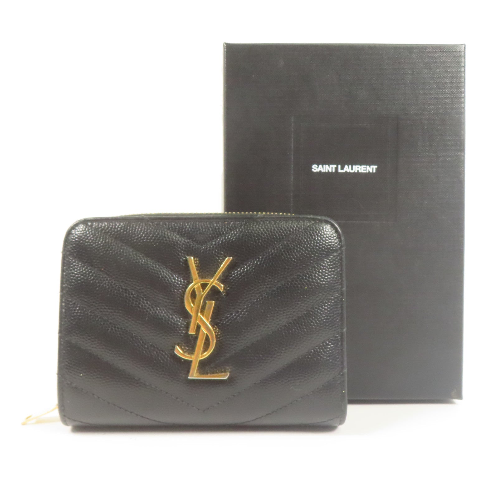 SAINT LAURENT YSL GHW Wallet Calfskin Leather Black