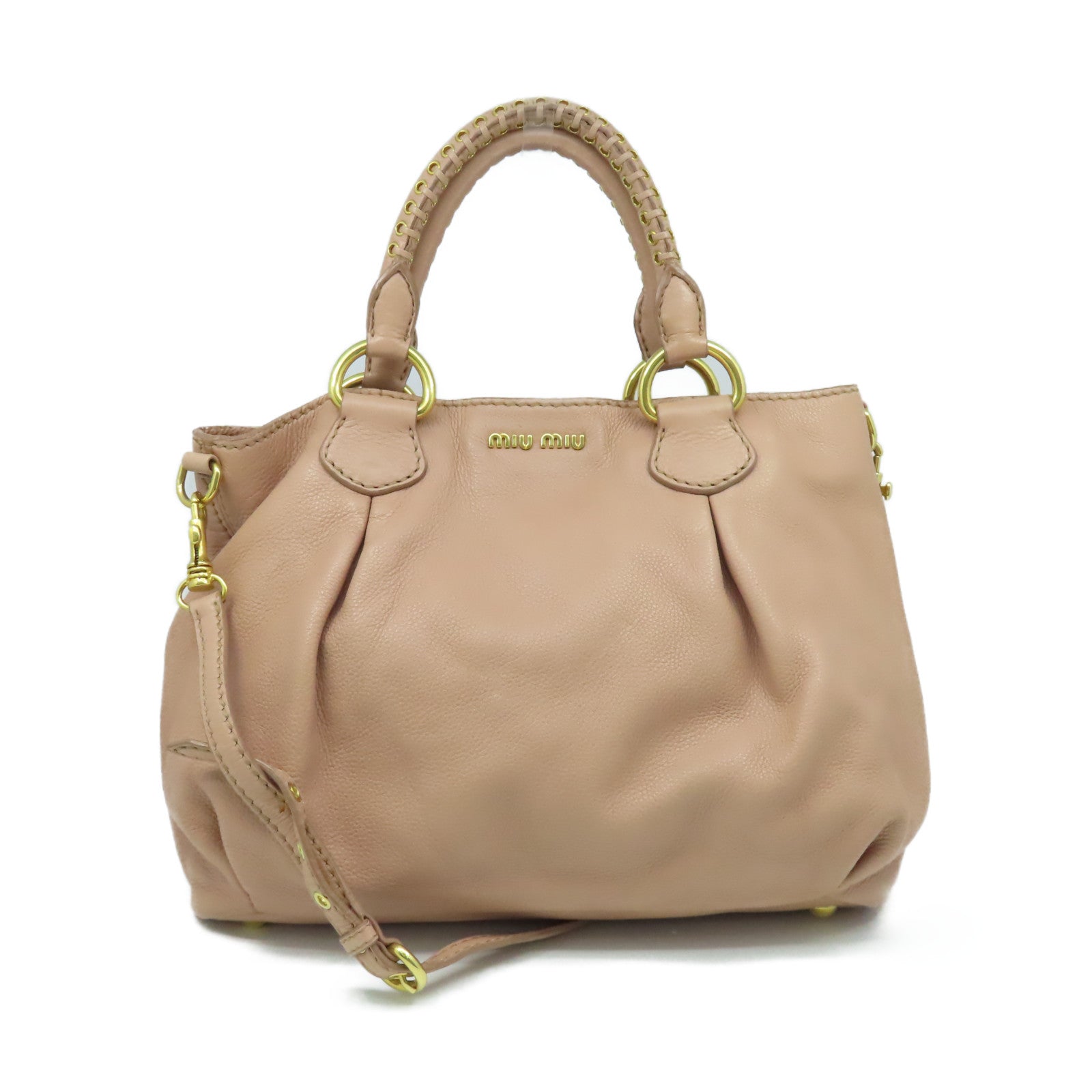 Miu Miu 【清倉大減價】牛皮皮革2 Way Shoulder Bag手挽肩背兩用袋粉紅色