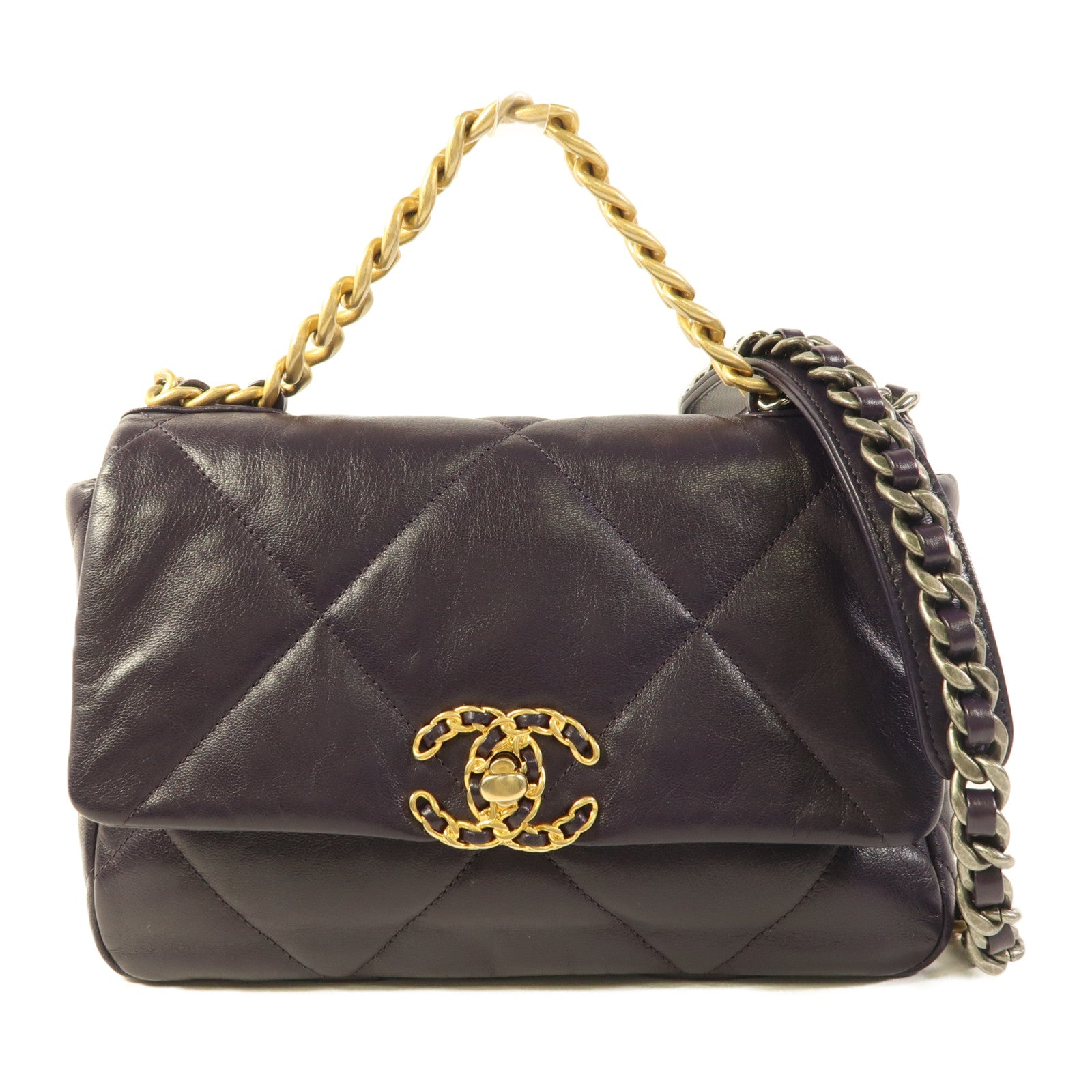 CHANEL 羊皮皮革C19 Small鏈帶手挽肩背兩用袋