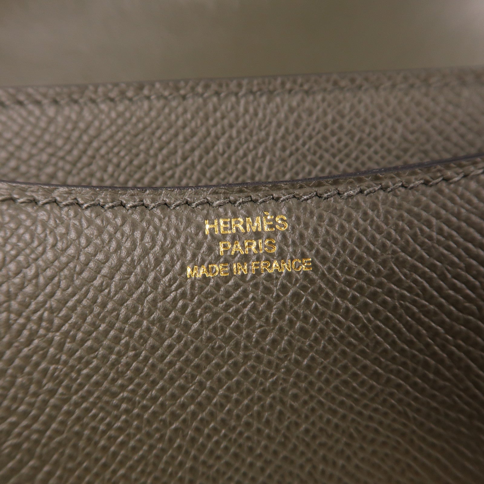 HERMES Epsom皮革Mini Constance金扣肩背袋Vert De Gris