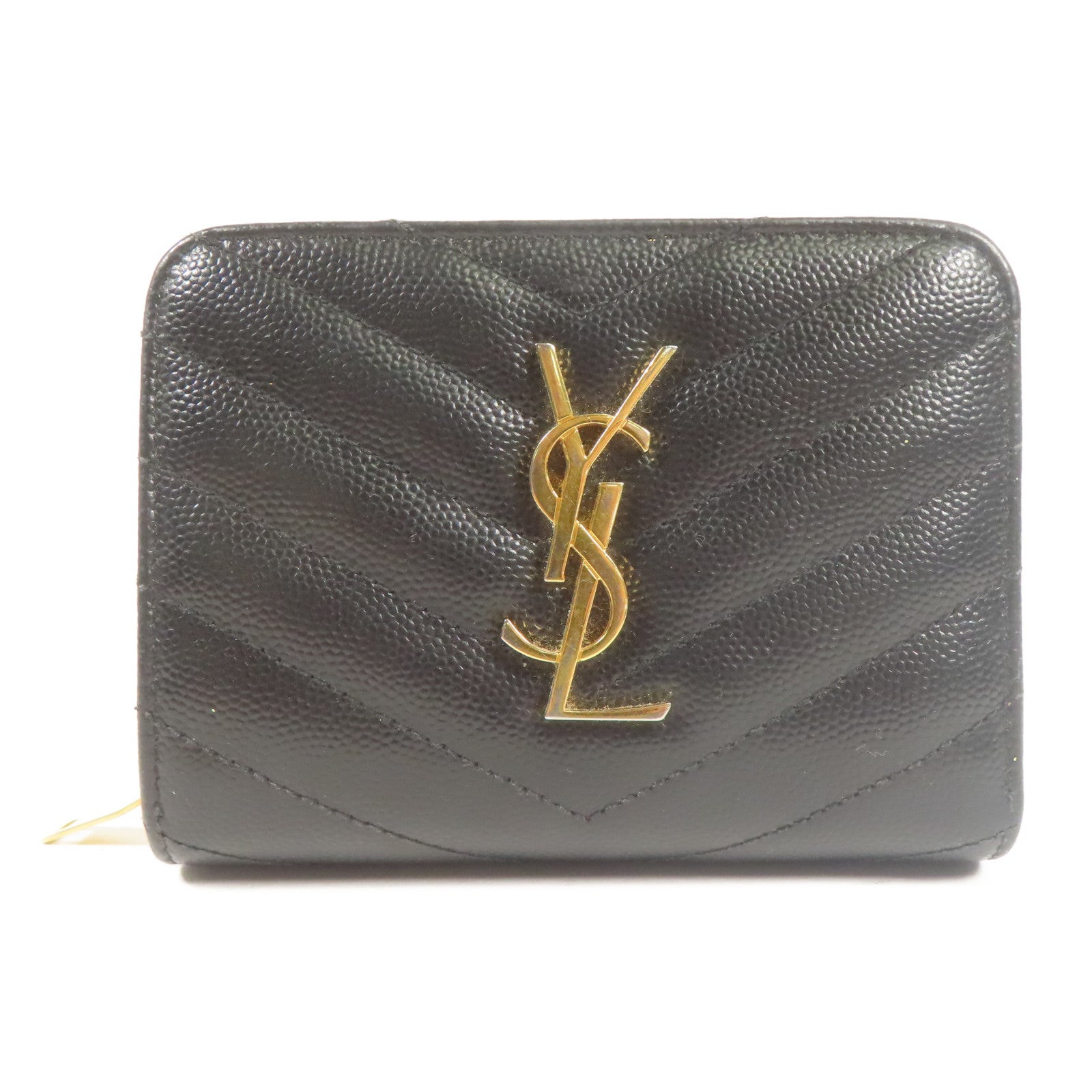 SAINT LAURENT YSL GHW Wallet Calfskin Leather Black