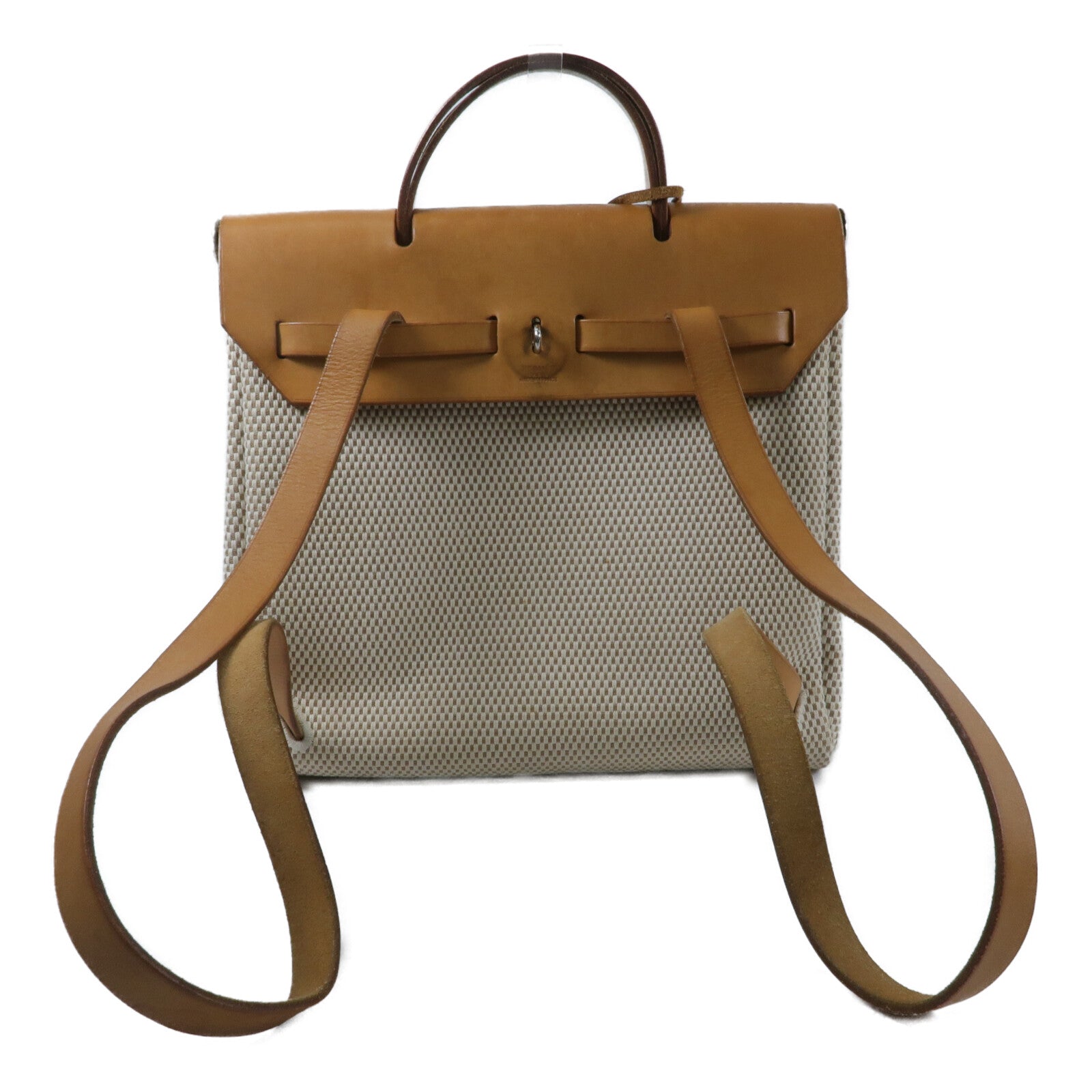 HERMES 帆布/Veau Hunter皮革Vintage Herbag Backpack背包Natural Sable