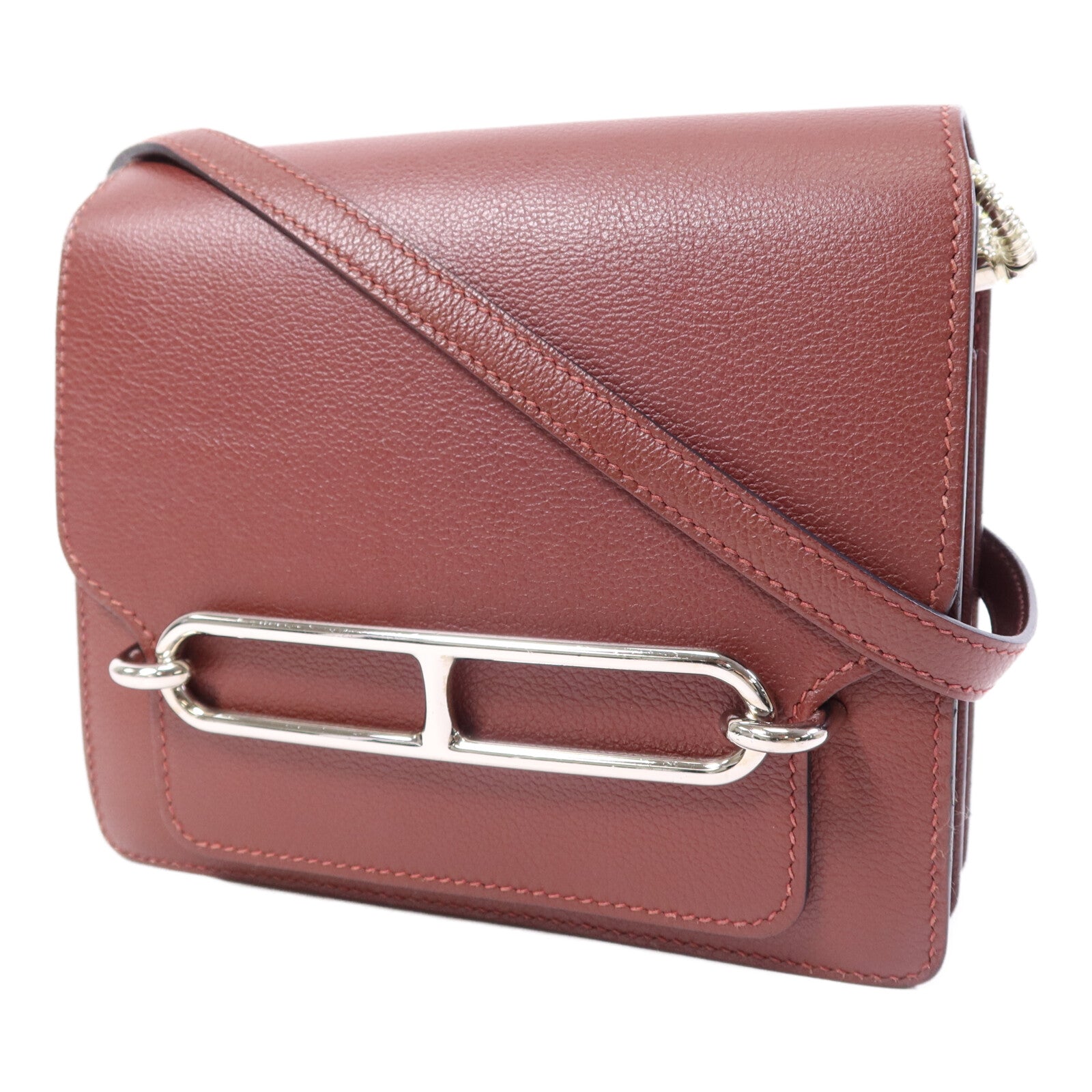 HERMES Evercolor/Chevre皮革Roulis Mini銀扣肩背袋Rouge H