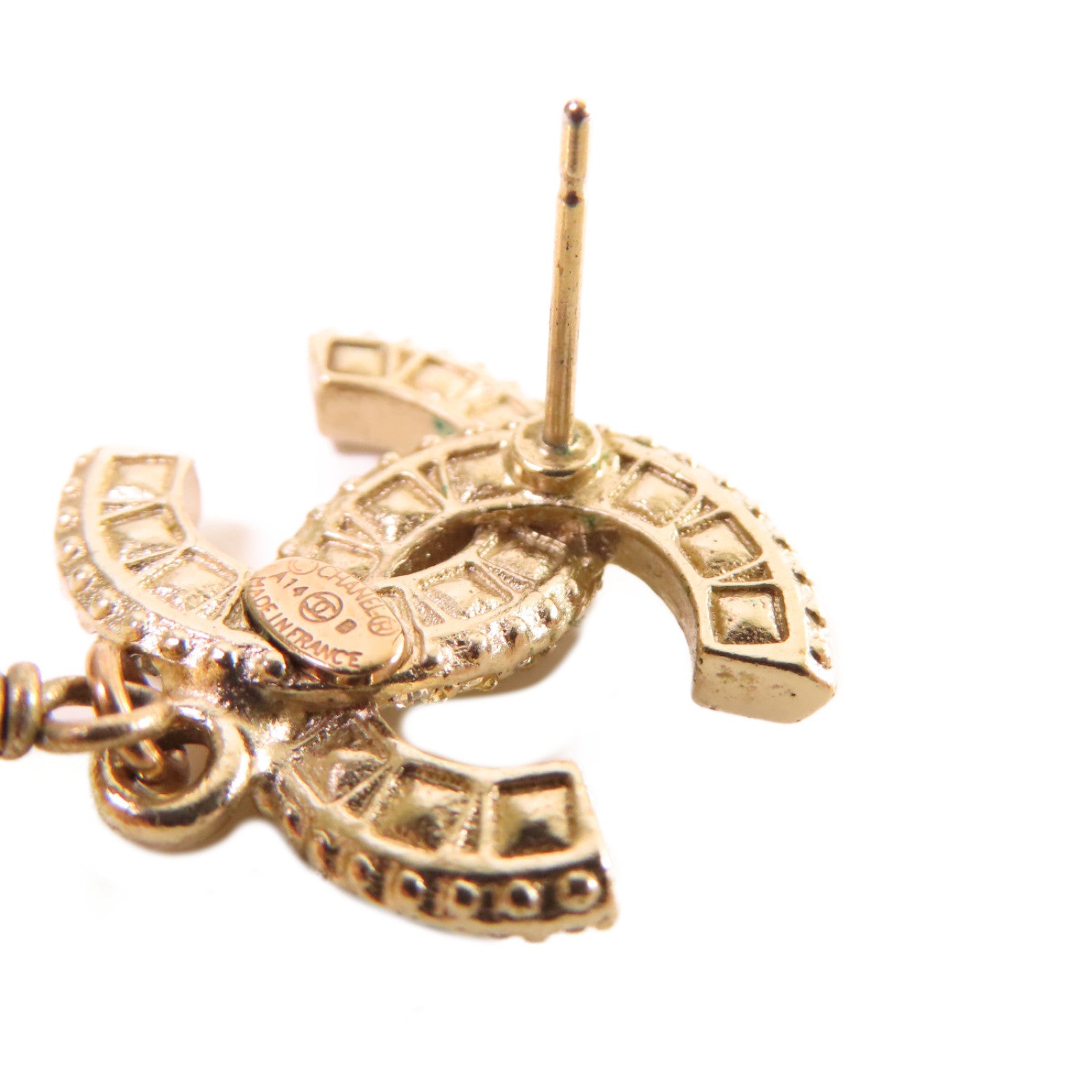 CHANEL 仿珍珠/金屬CC Earrings耳環珍珠色/金色