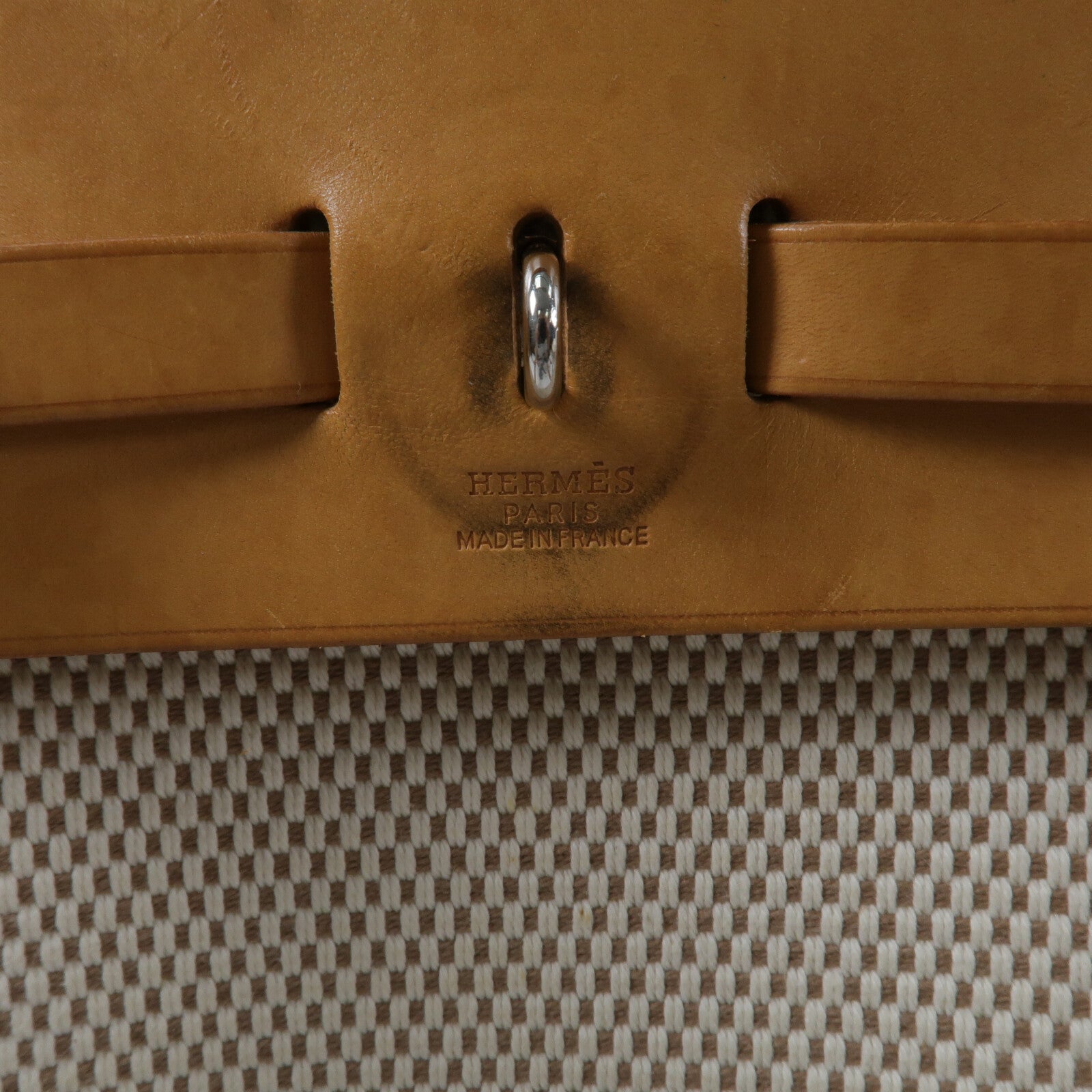 HERMES 帆布/Veau Hunter皮革Vintage Herbag Backpack背包Natural Sable
