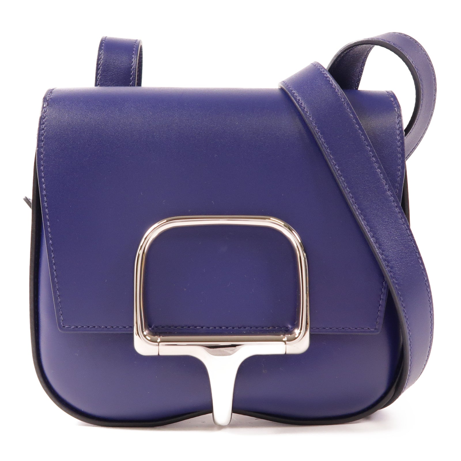 HERMES 【激減優惠】Tadelakt皮革Della Cavalleria Mini銀扣肩背袋Bleu Saphir