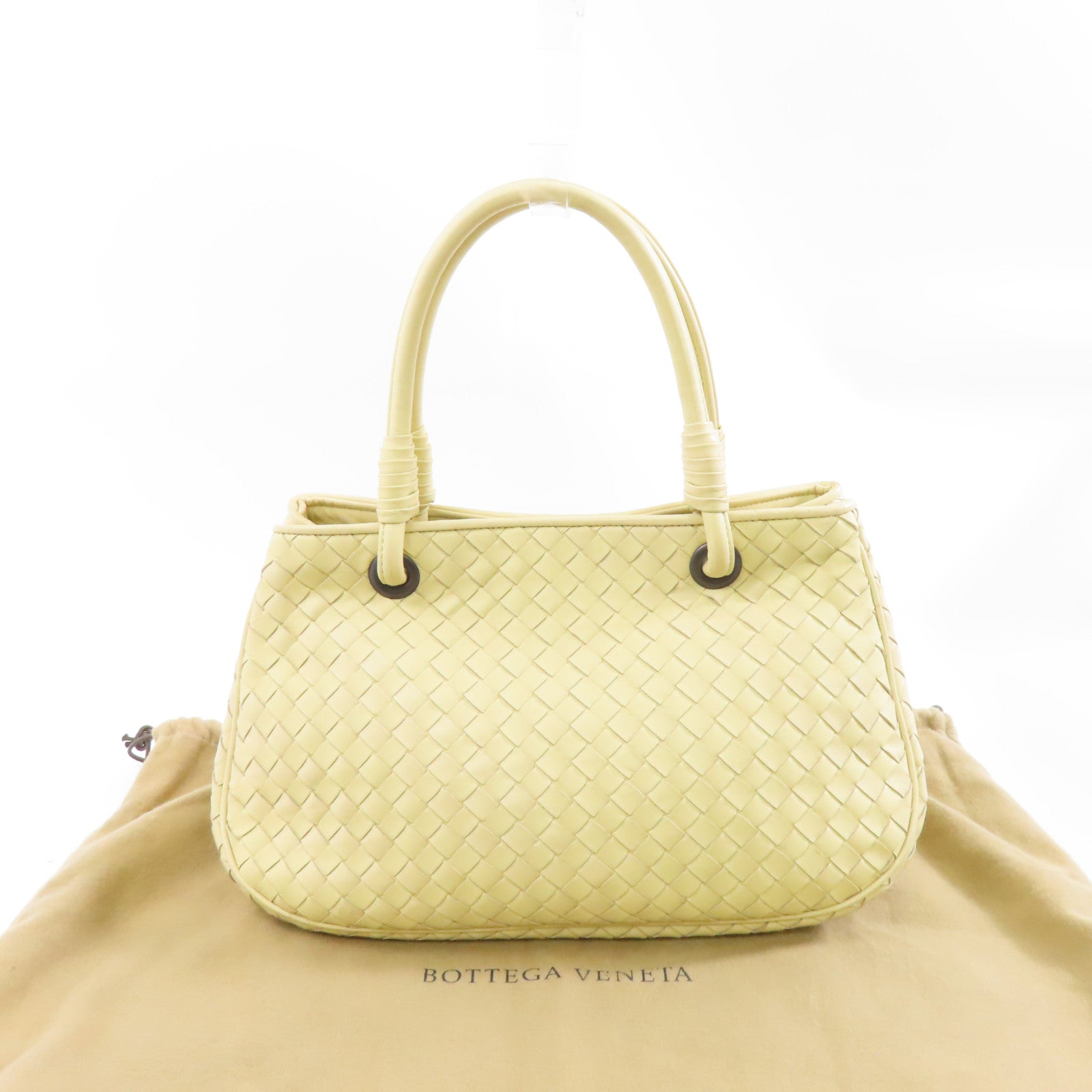 BOTTEGA VENETA 皮革Handbag銀扣手挽袋米色