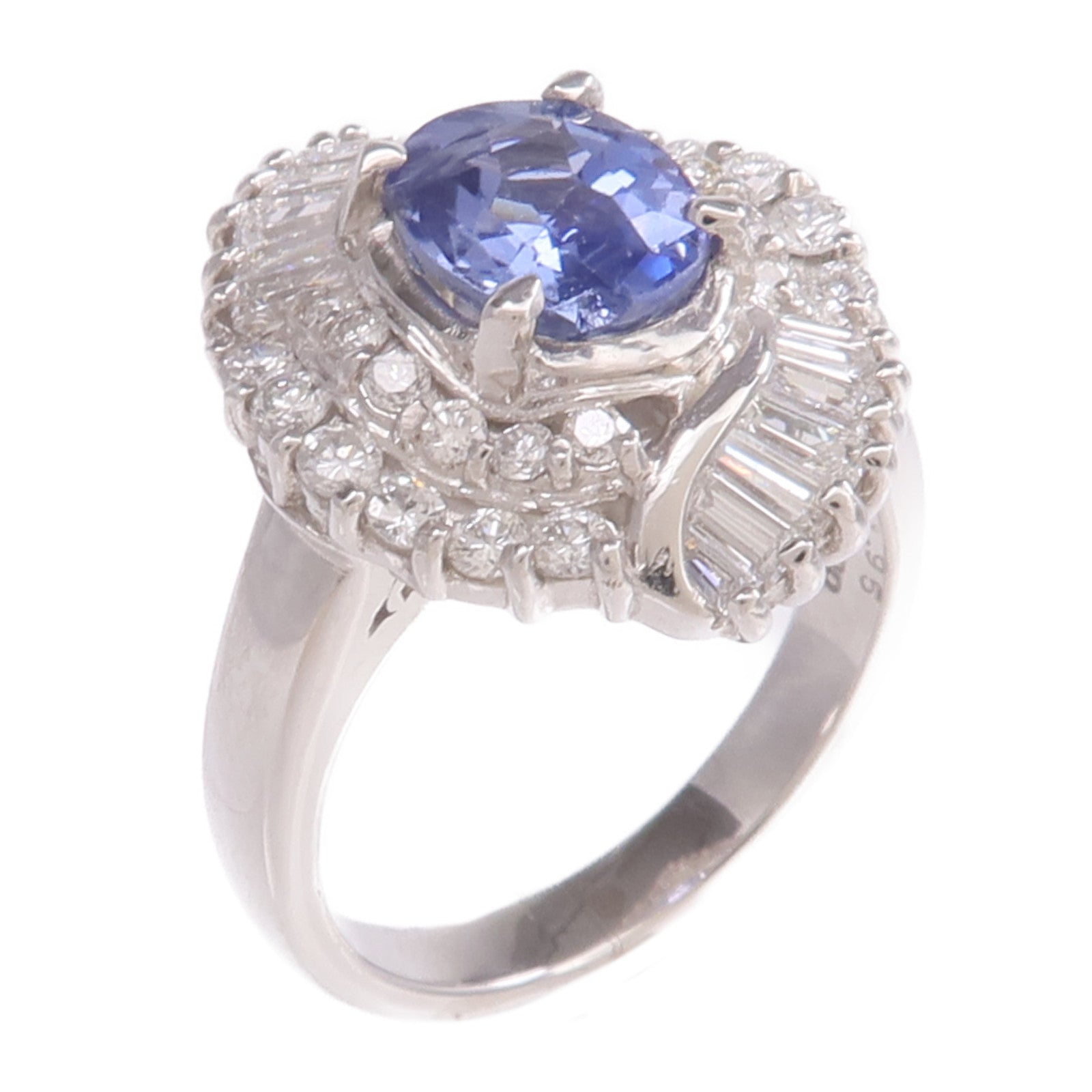 JEWELRY 【激減優惠】PT900鉑金Sapphire Diamond Ring藍寶石/鑽石戒指US#6.75