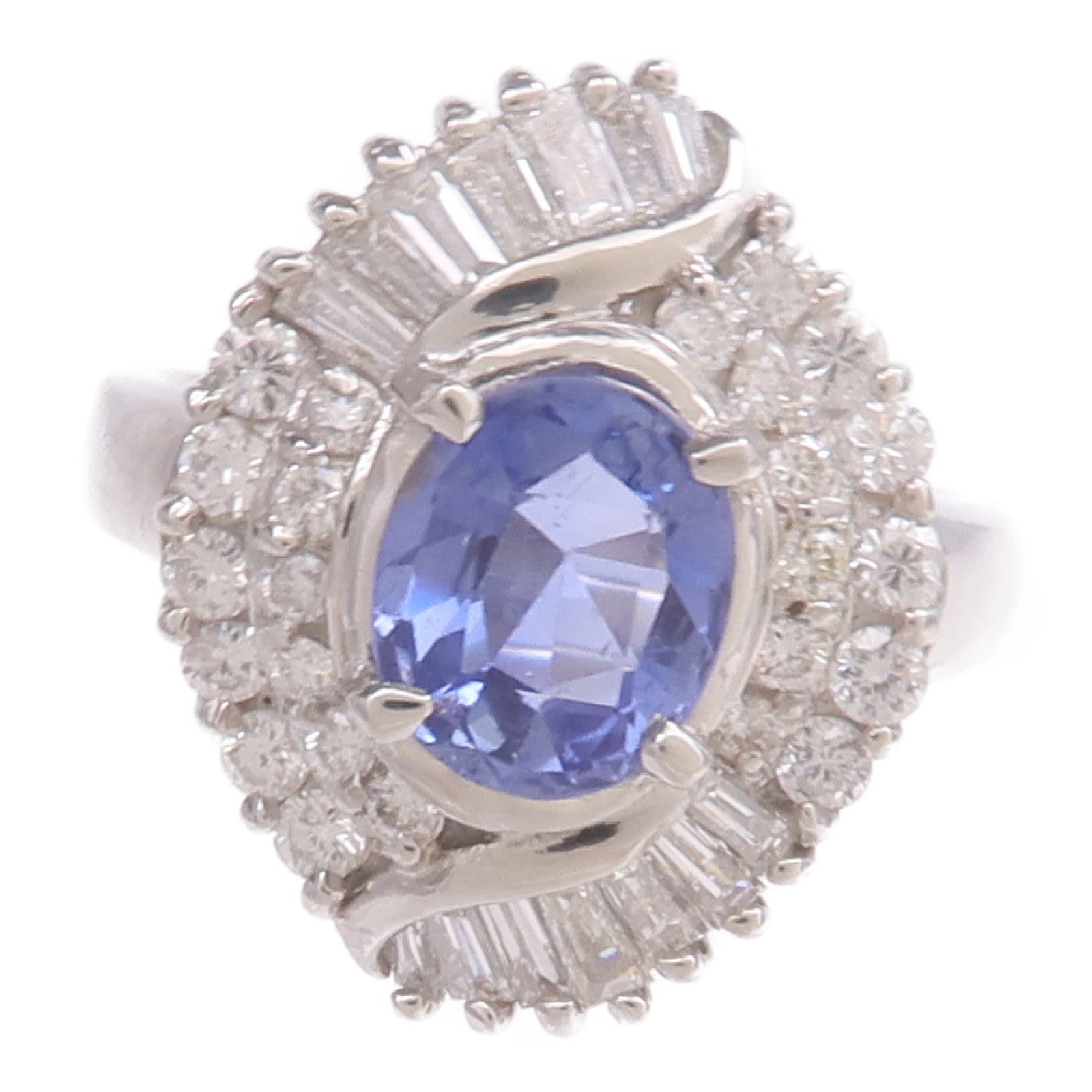 JEWELRY 【激減優惠】PT900鉑金Sapphire Diamond Ring藍寶石/鑽石戒指US#6.75