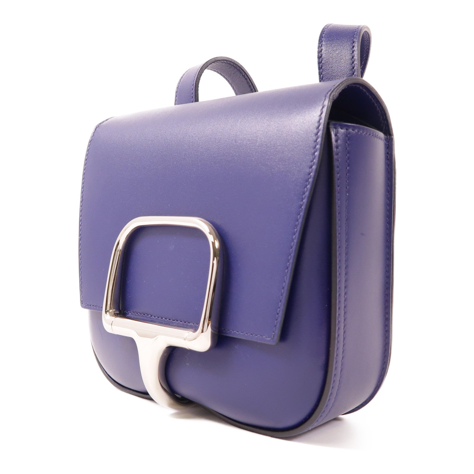 HERMES 【激減優惠】Tadelakt皮革Della Cavalleria Mini銀扣肩背袋Bleu Saphir