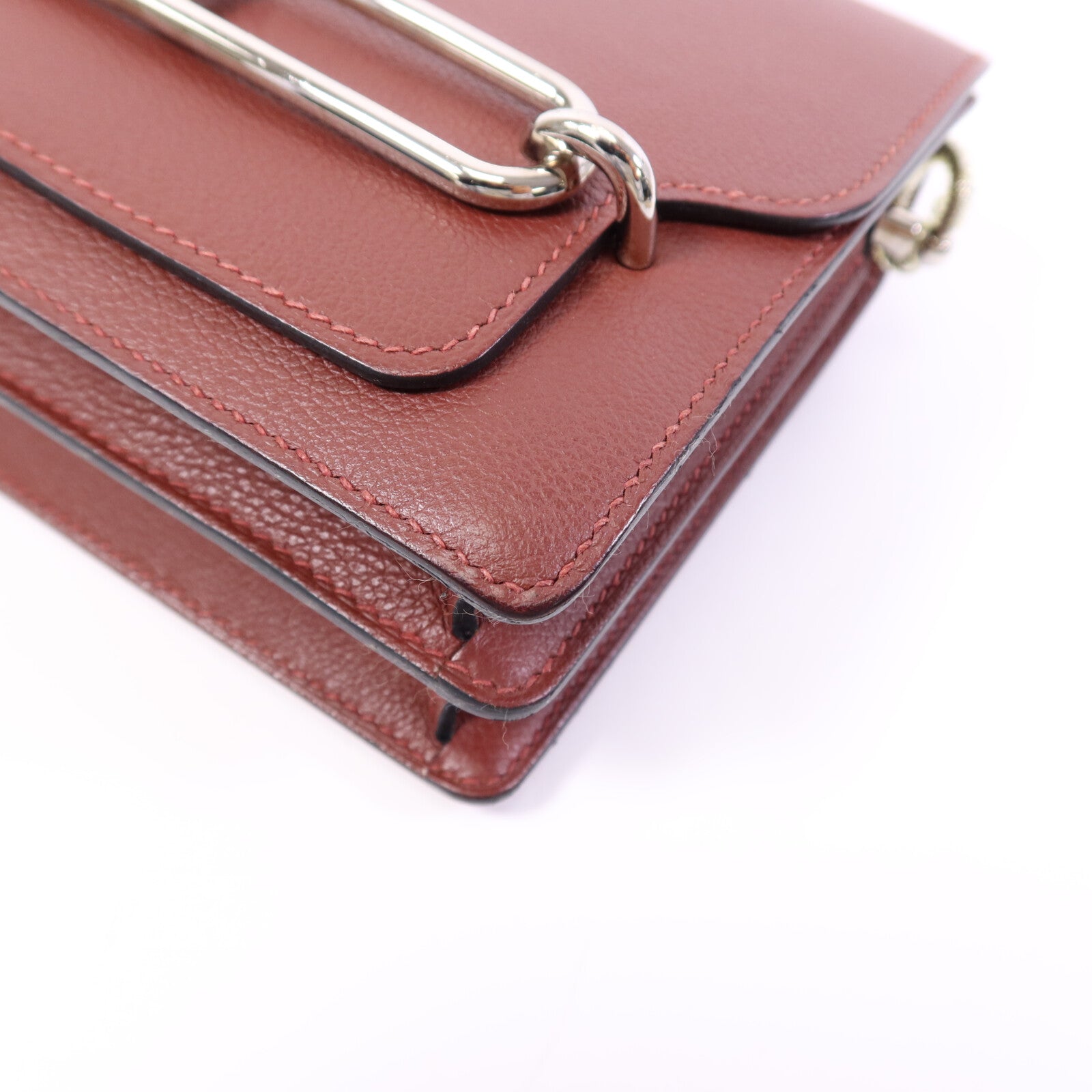 HERMES Evercolor/Chevre皮革Roulis Mini銀扣肩背袋Rouge H