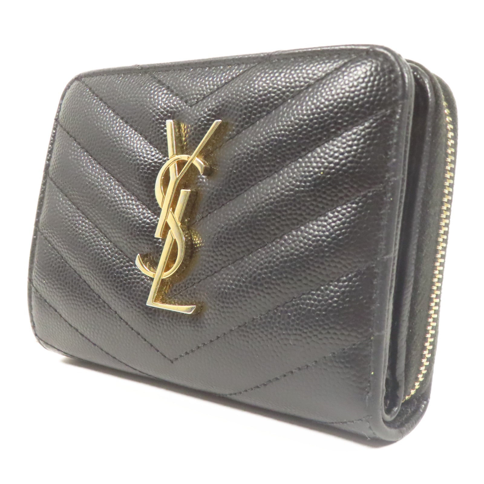 SAINT LAURENT YSL GHW Wallet Calfskin Leather Black